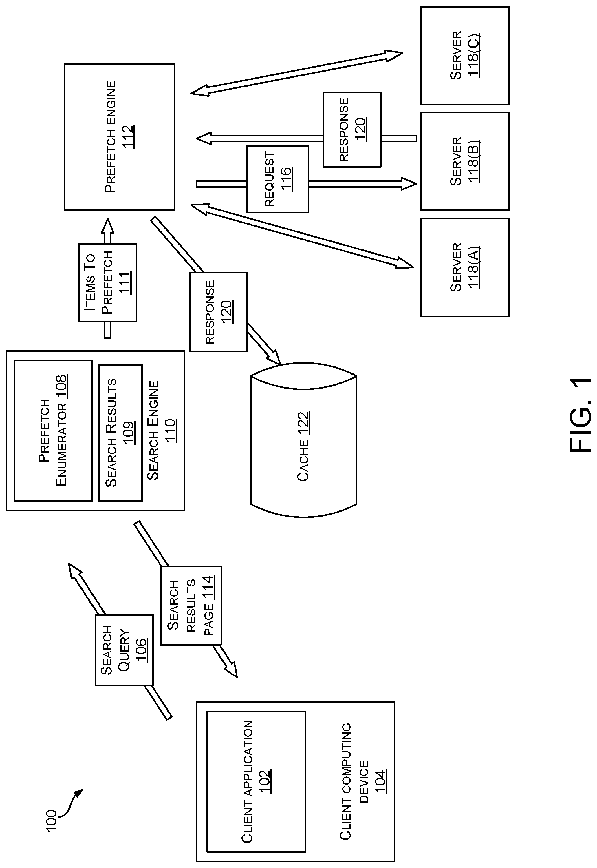 Patent US11775518 — Asynchronous predictive caching of content listed in search results — Figure 1