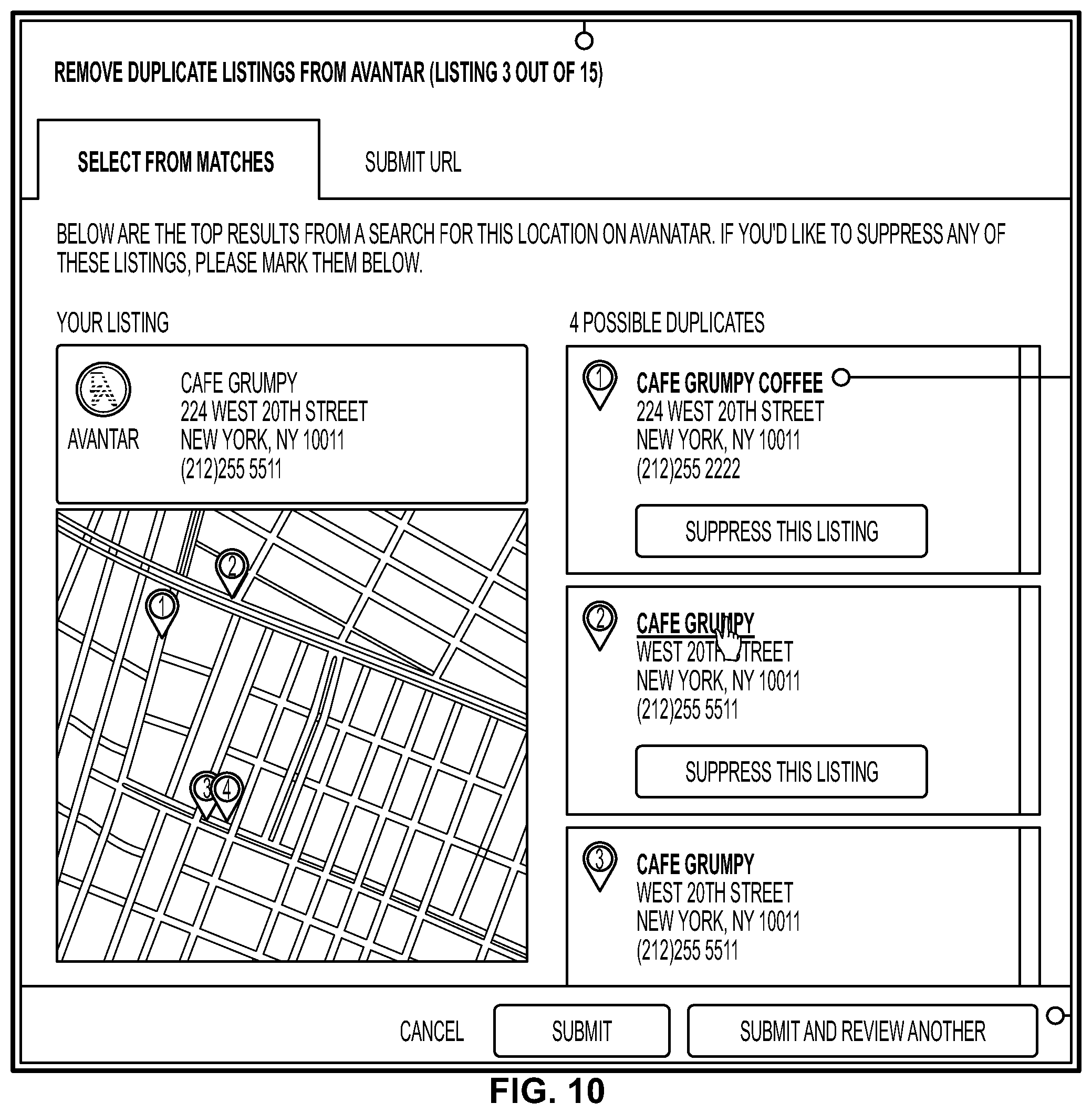 Patent US11775537 Figure 15 – Suppressing duplicate listings on a search provider system using API-based communications