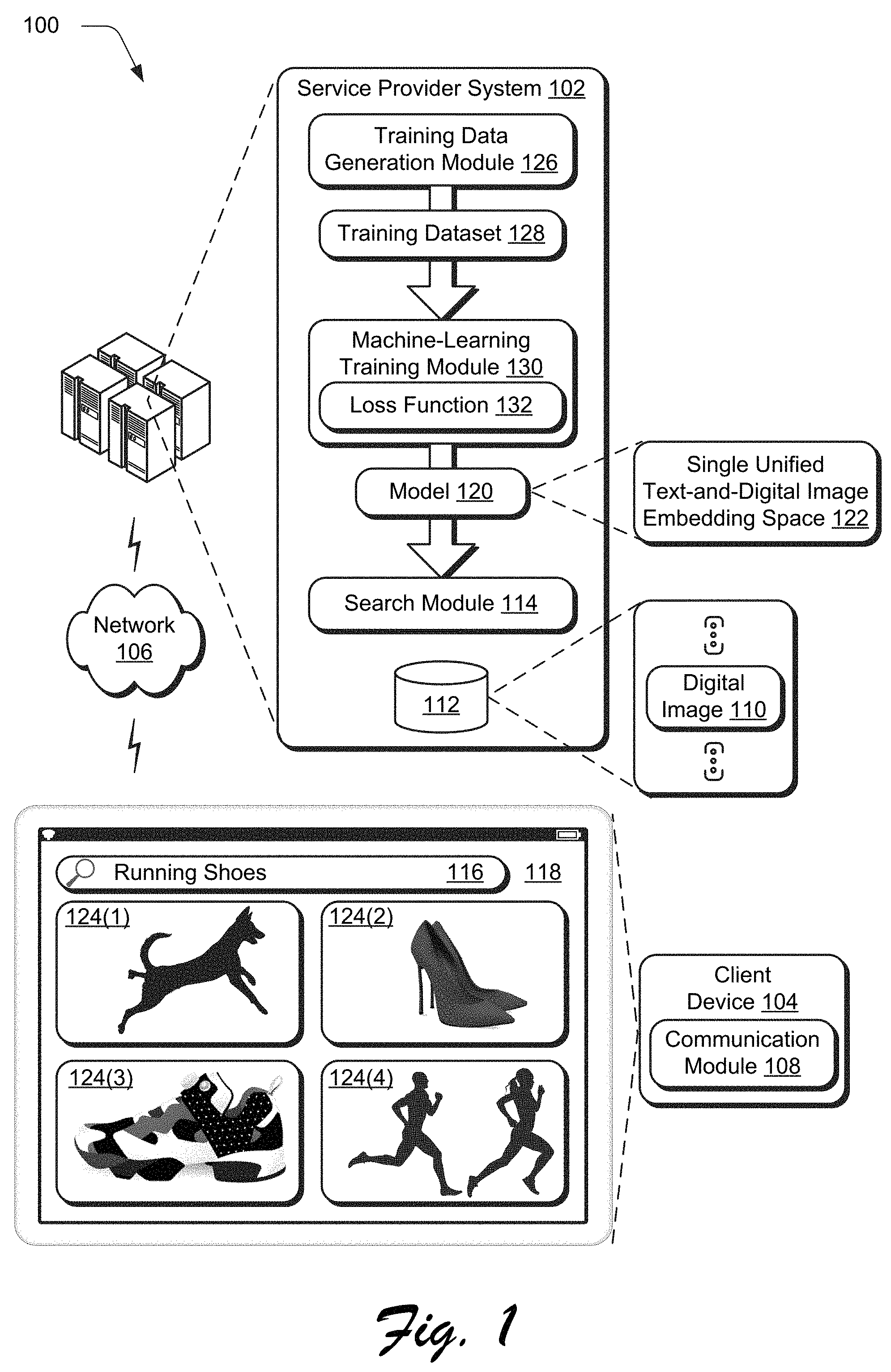Patent US11775578 Figure 1 – Text-to-visual machine learning embedding techniques