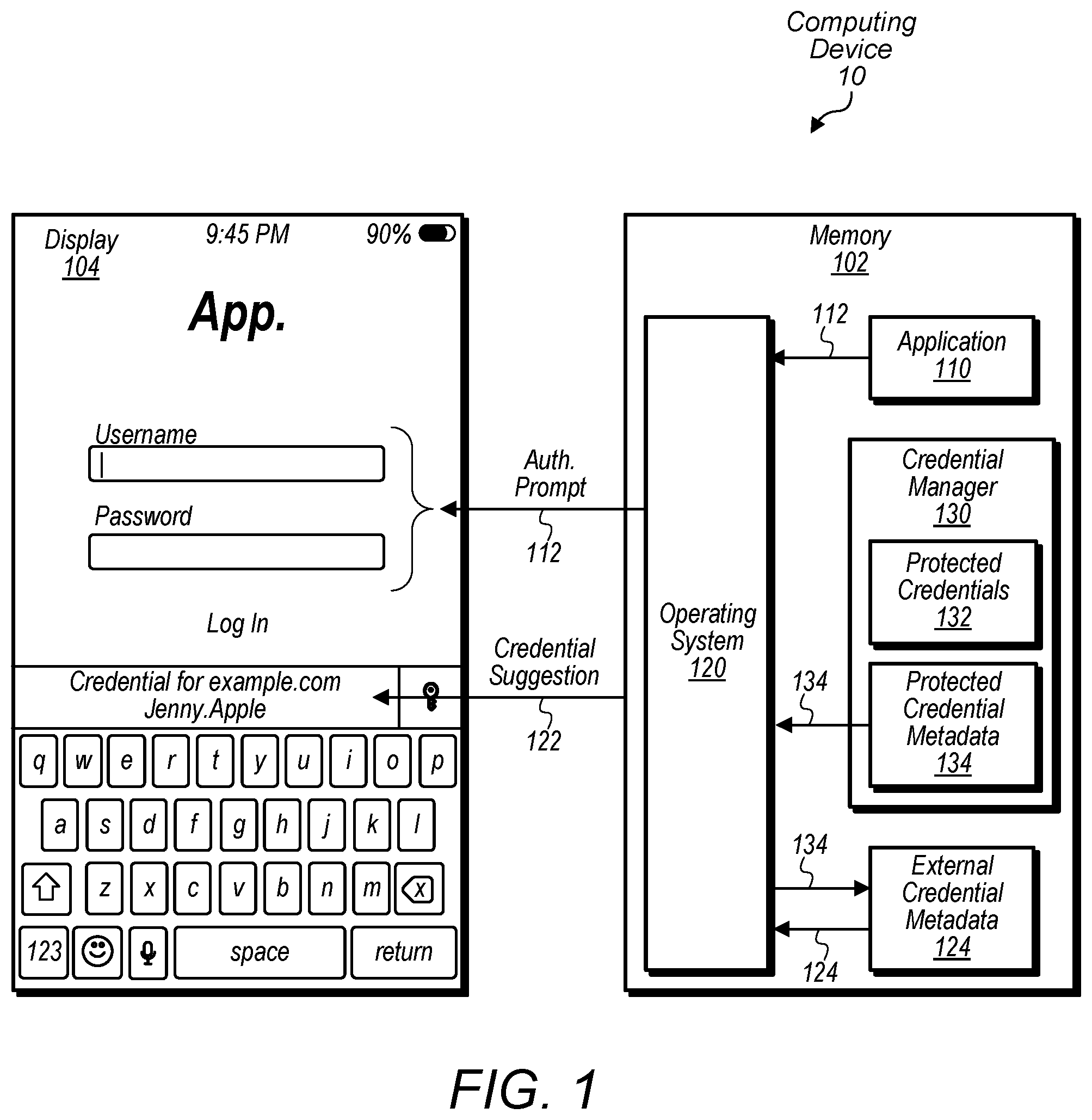 Patent US11775632 — Credential manager integration — Figure 1