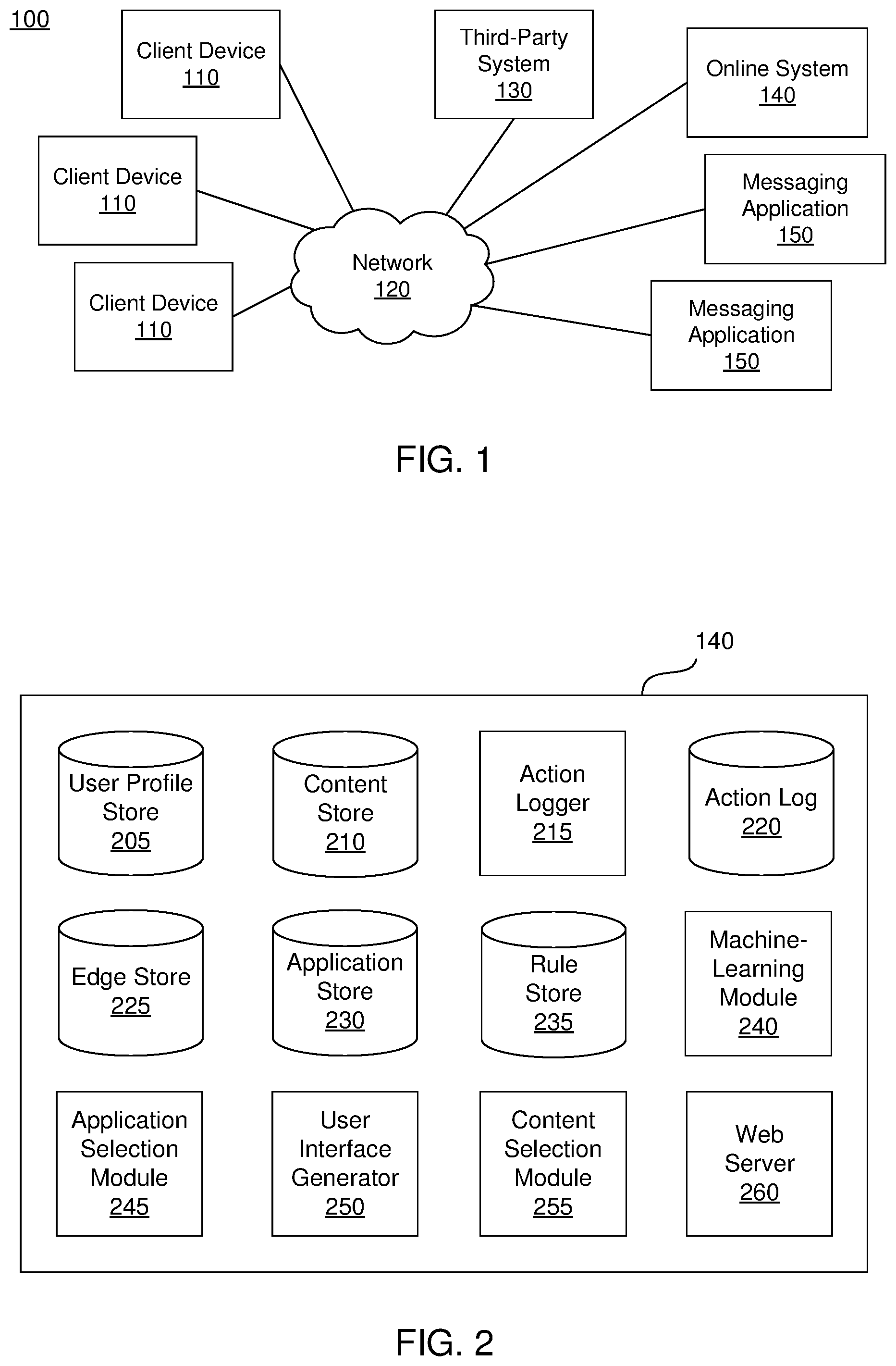 Patent US11775861 — Selecting a messaging application from multiple messaging applications eligible to be a destination of a link included in a content item presented to an online system user — Figure 1