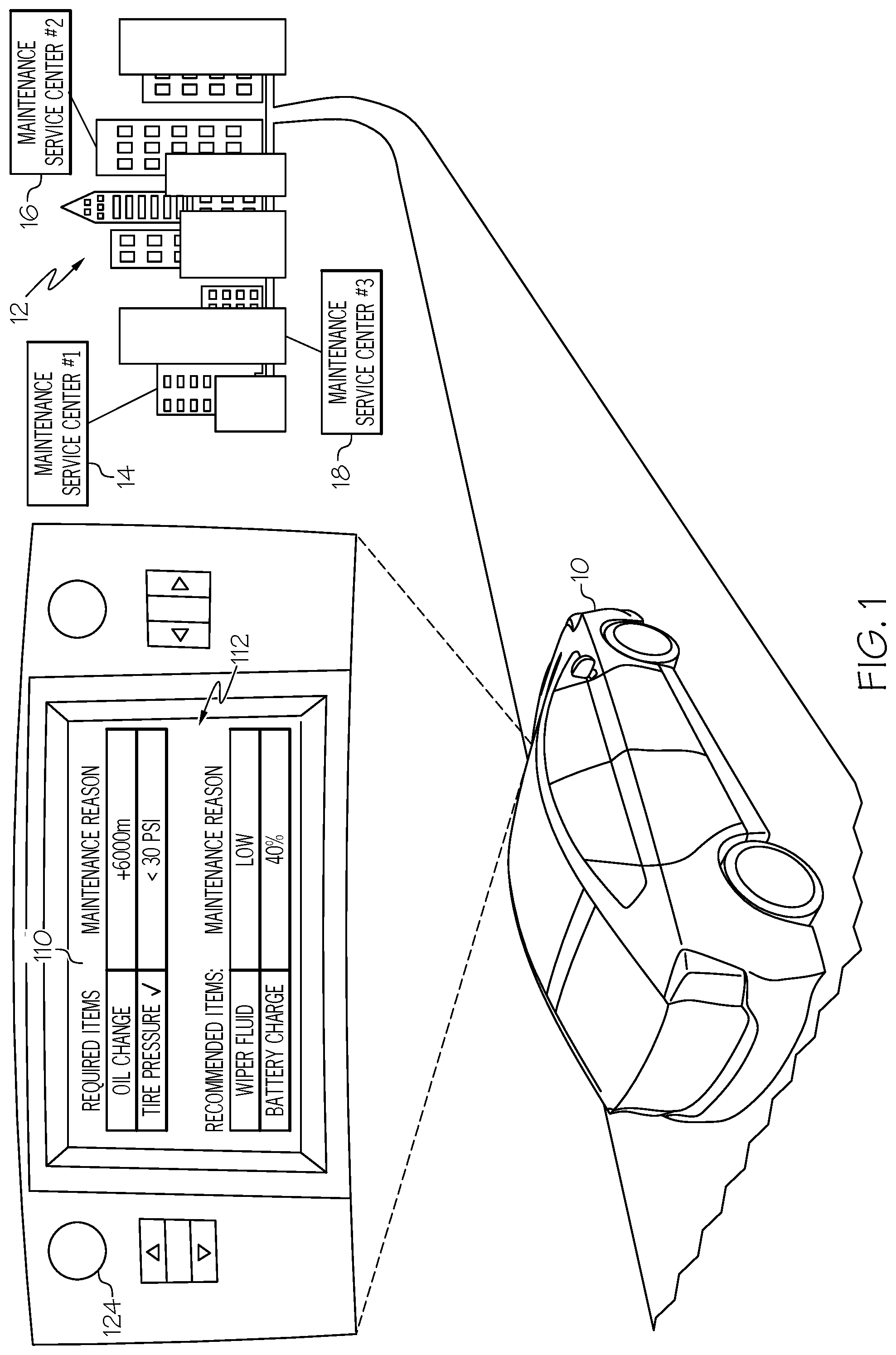 Patent US11775941 — System and method for prompting vehicle service based on proximity and wait time — Figure 1