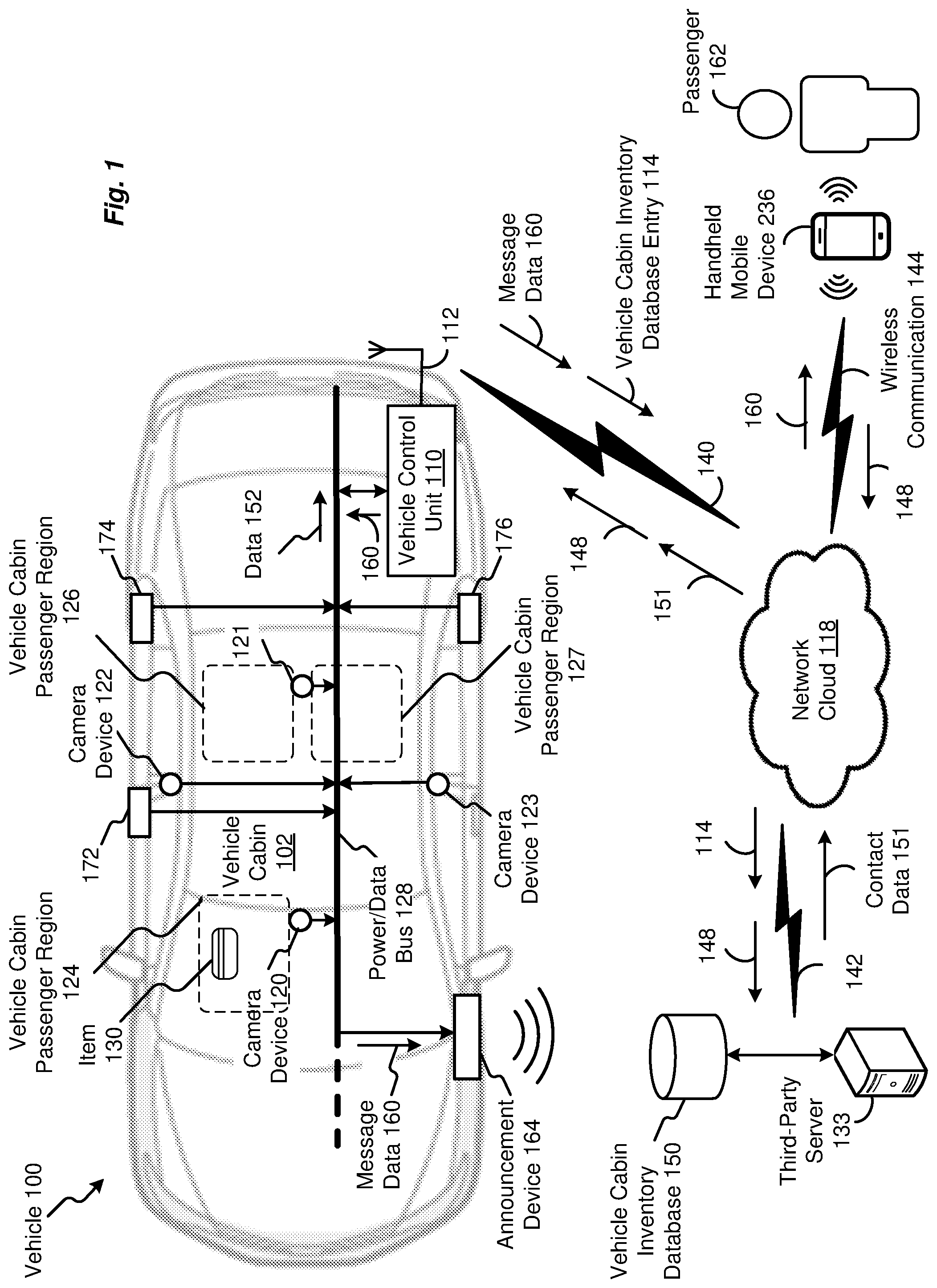 Patent US11776083 — Passenger-related item loss mitigation — Figure 1