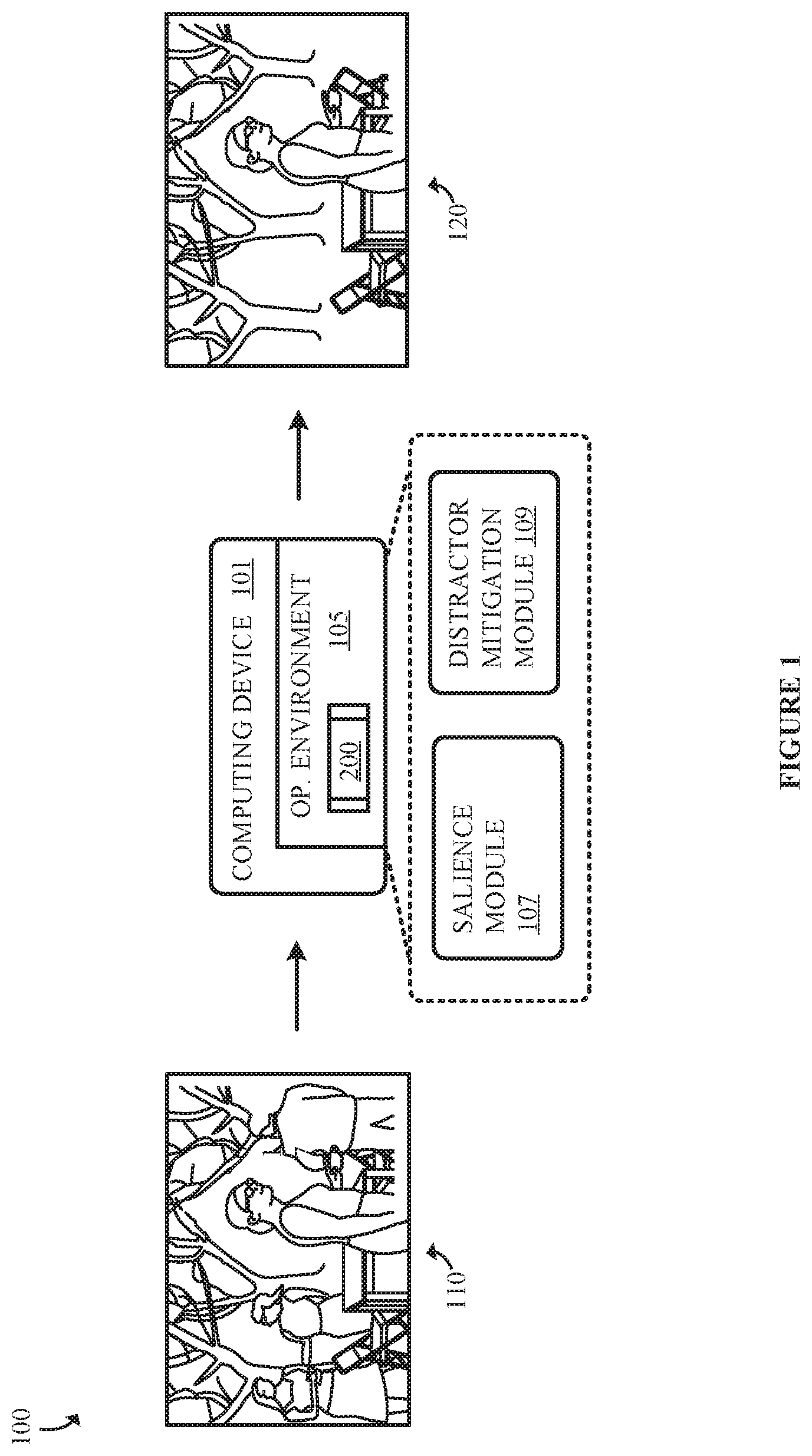 Patent US11776237 — Mitigating people distractors in images — Figure 1
