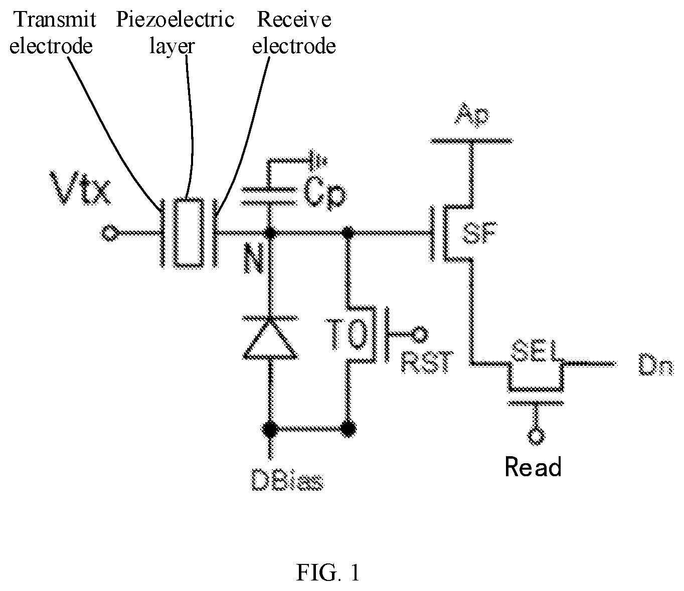 Patent US11776296 — Ultrasonic fingerprint recognition circuit, method for driving same, and display device — Figure 1
