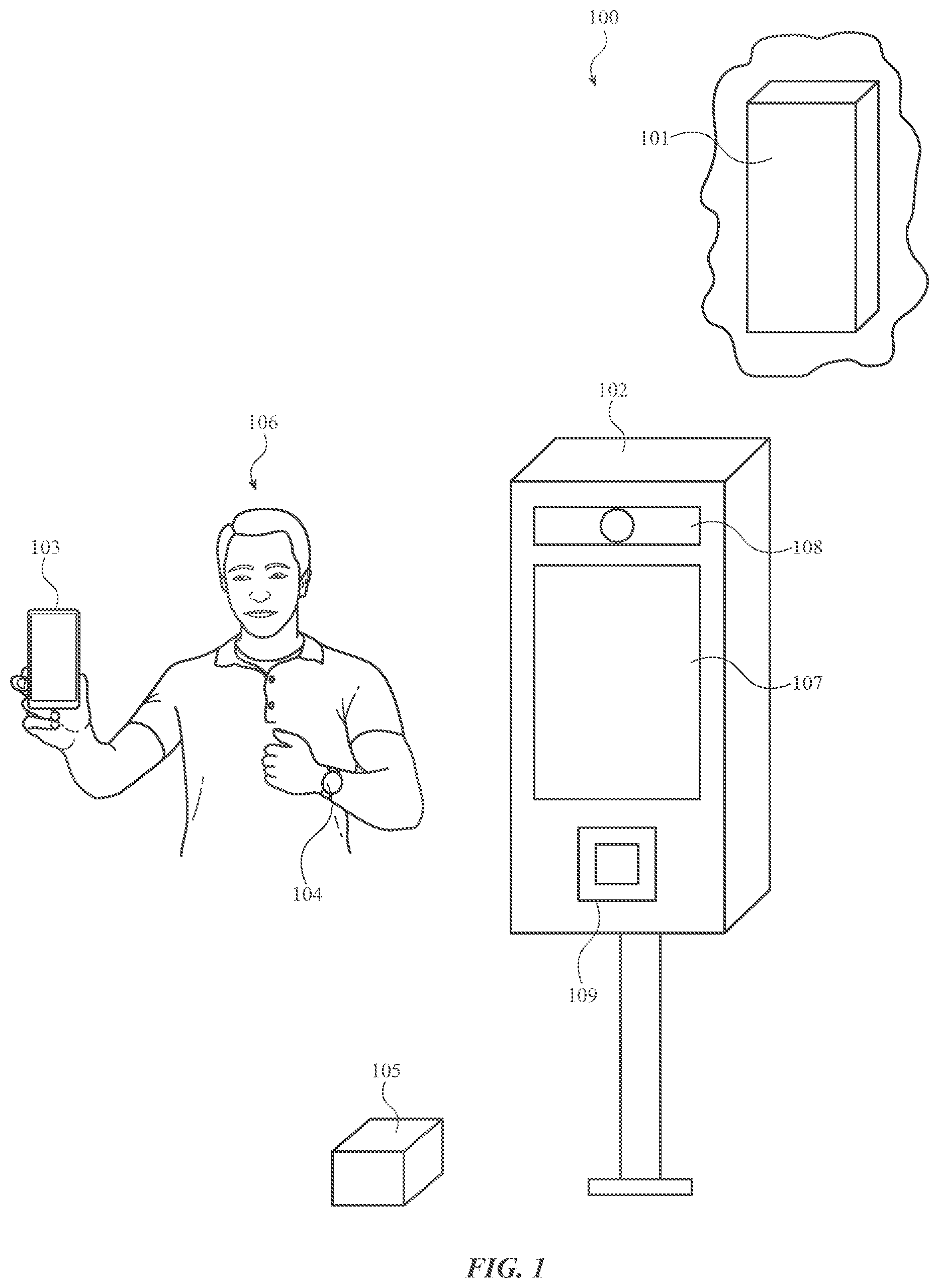 Patent US11776303 — Biometric gallery management using wireless identifiers — Figure 1