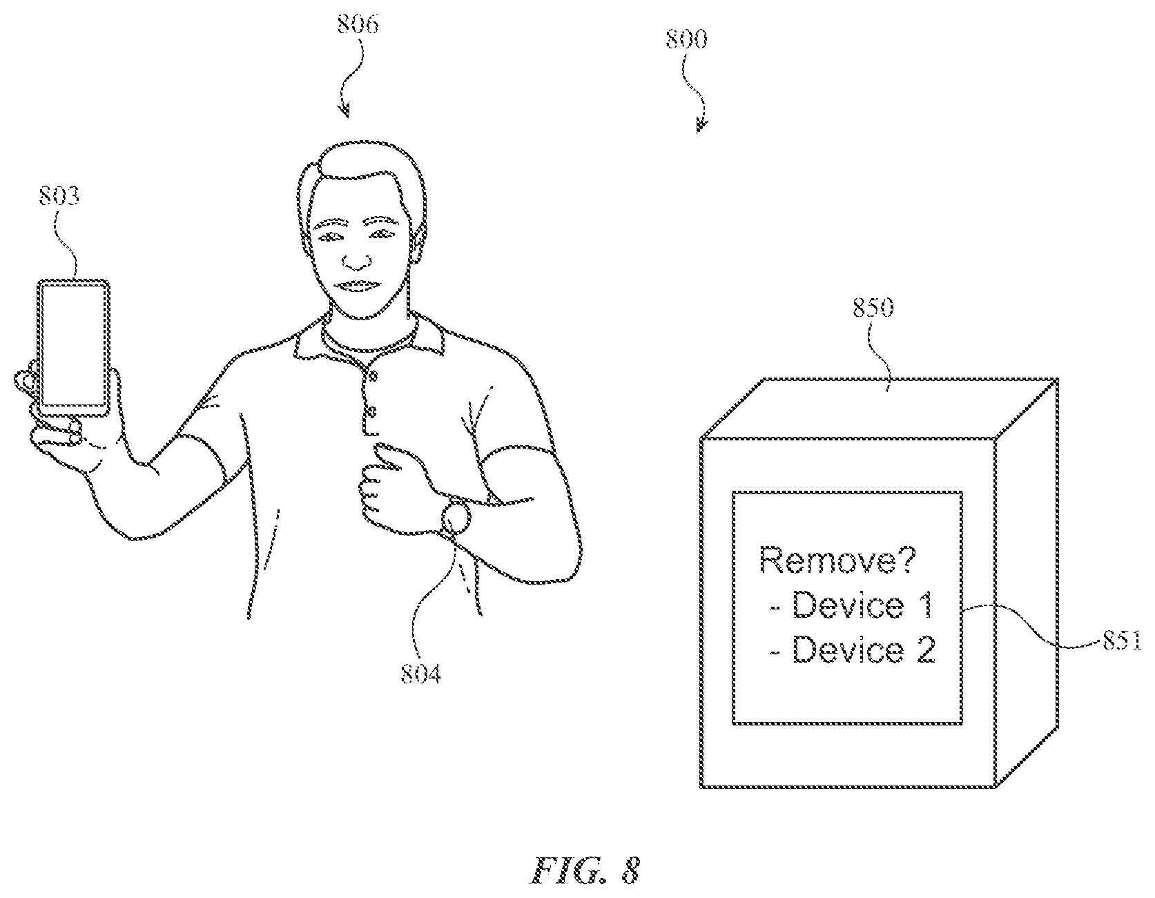 Patent US11776303 Figure 8 – Biometric gallery management using wireless identifiers