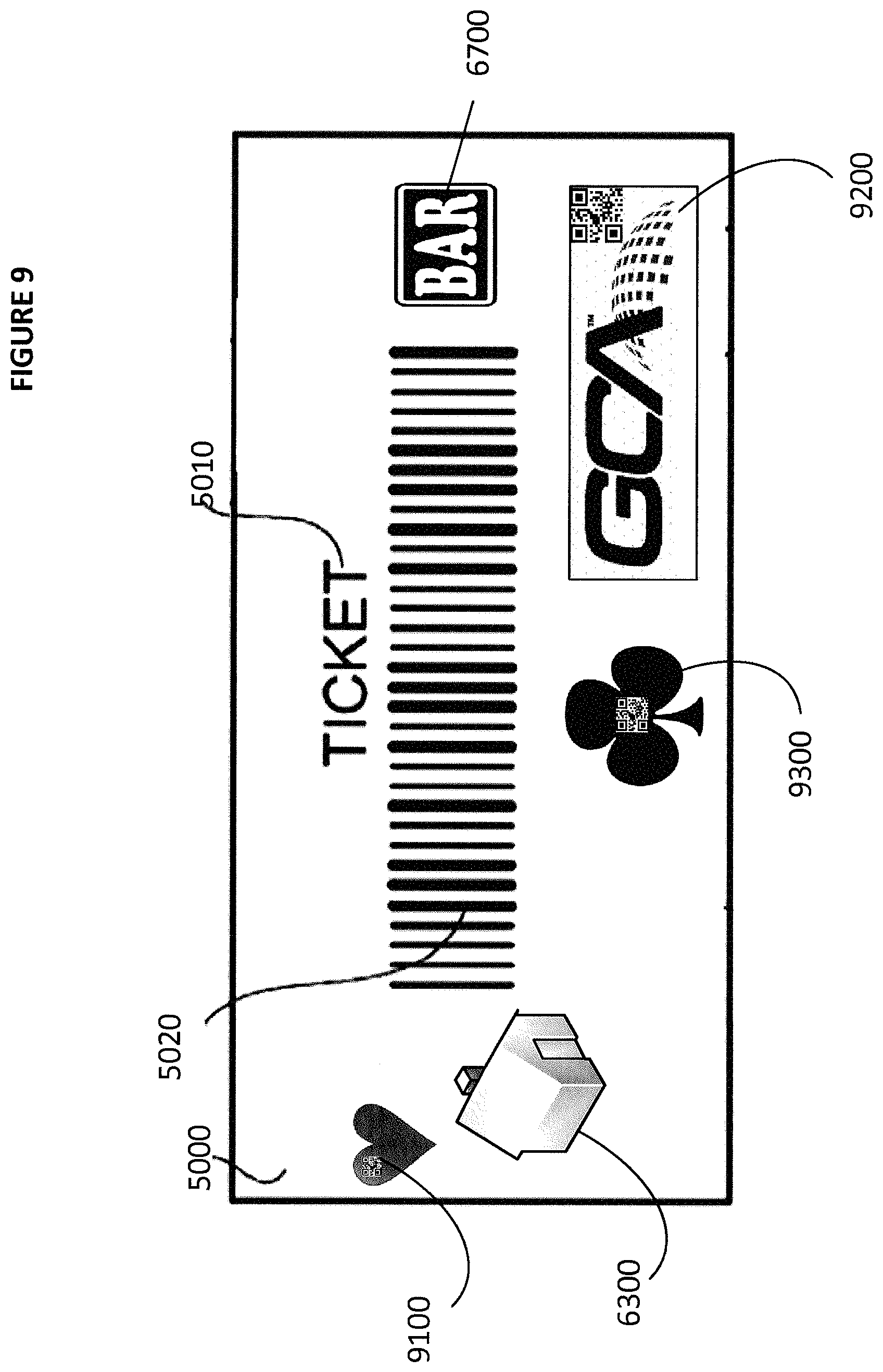 Patent US11776357 Figure 9 – Gaming system and gaming machines utilizing tickets having a feature trigger