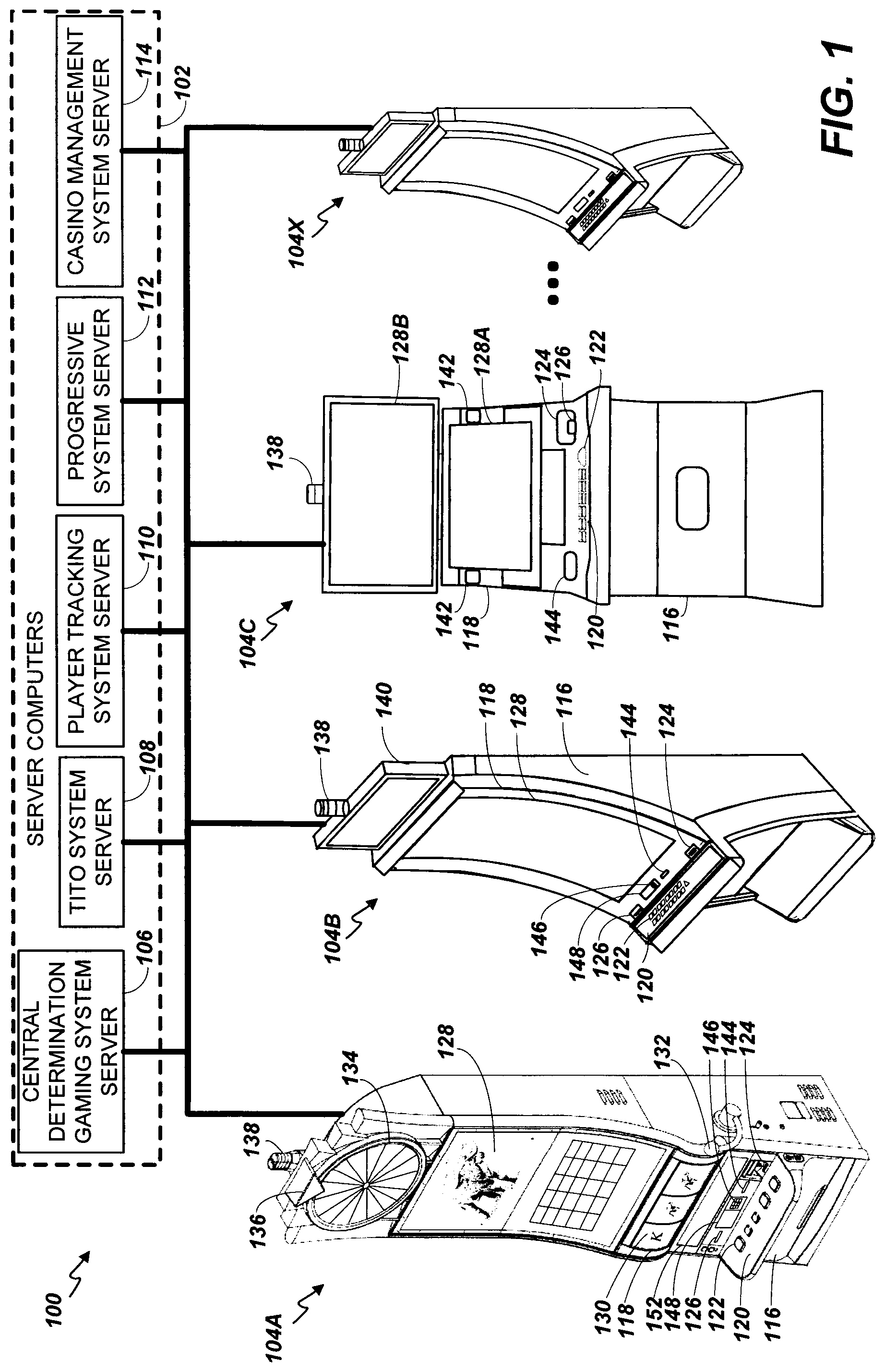 Patent US11776358 — Systems and methods for evaluating a persistent bonus game jackpot against a dynamically selected paytable — Figure 1
