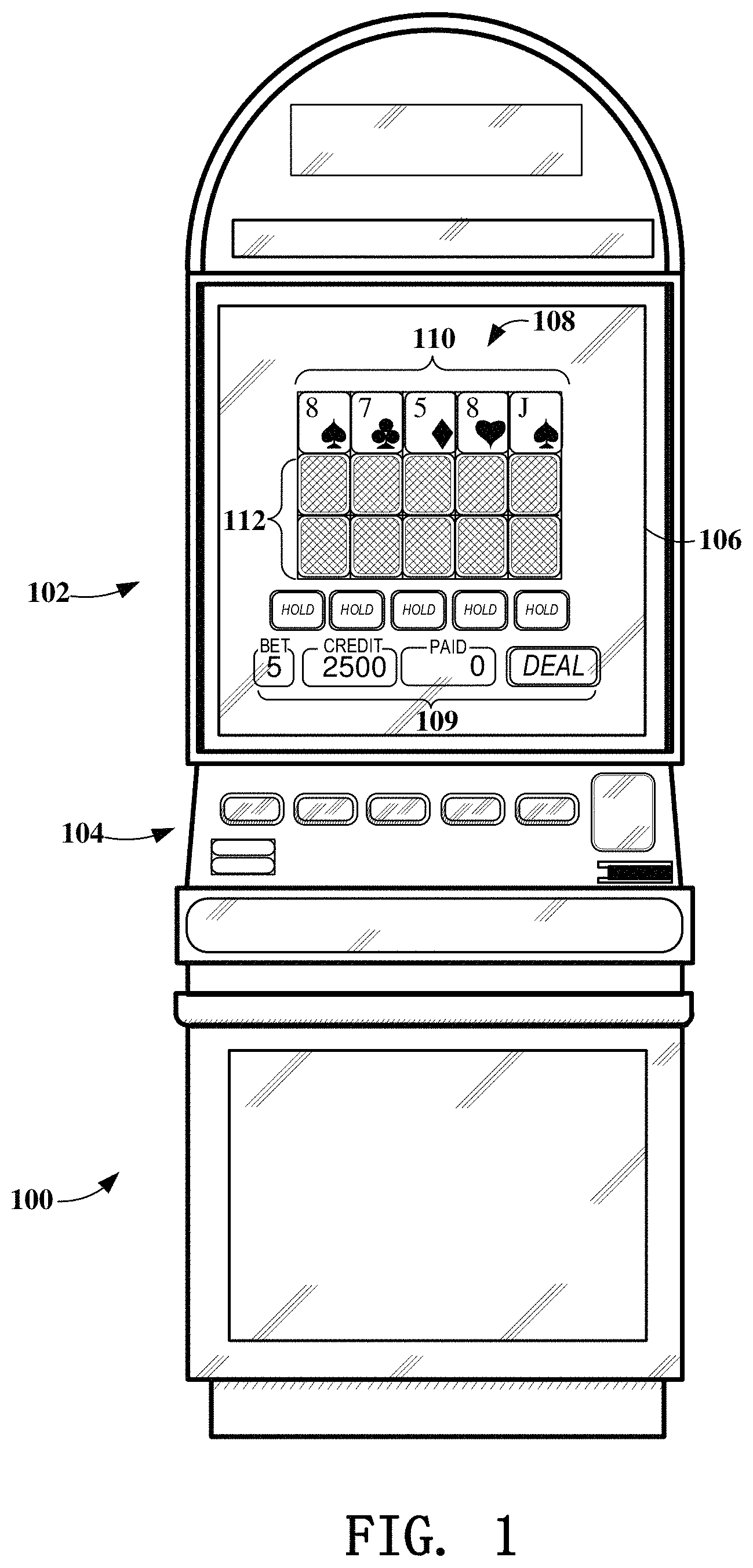 Patent US11776359 — Gaming devices and methods for enhancing future gaming events — Figure 1