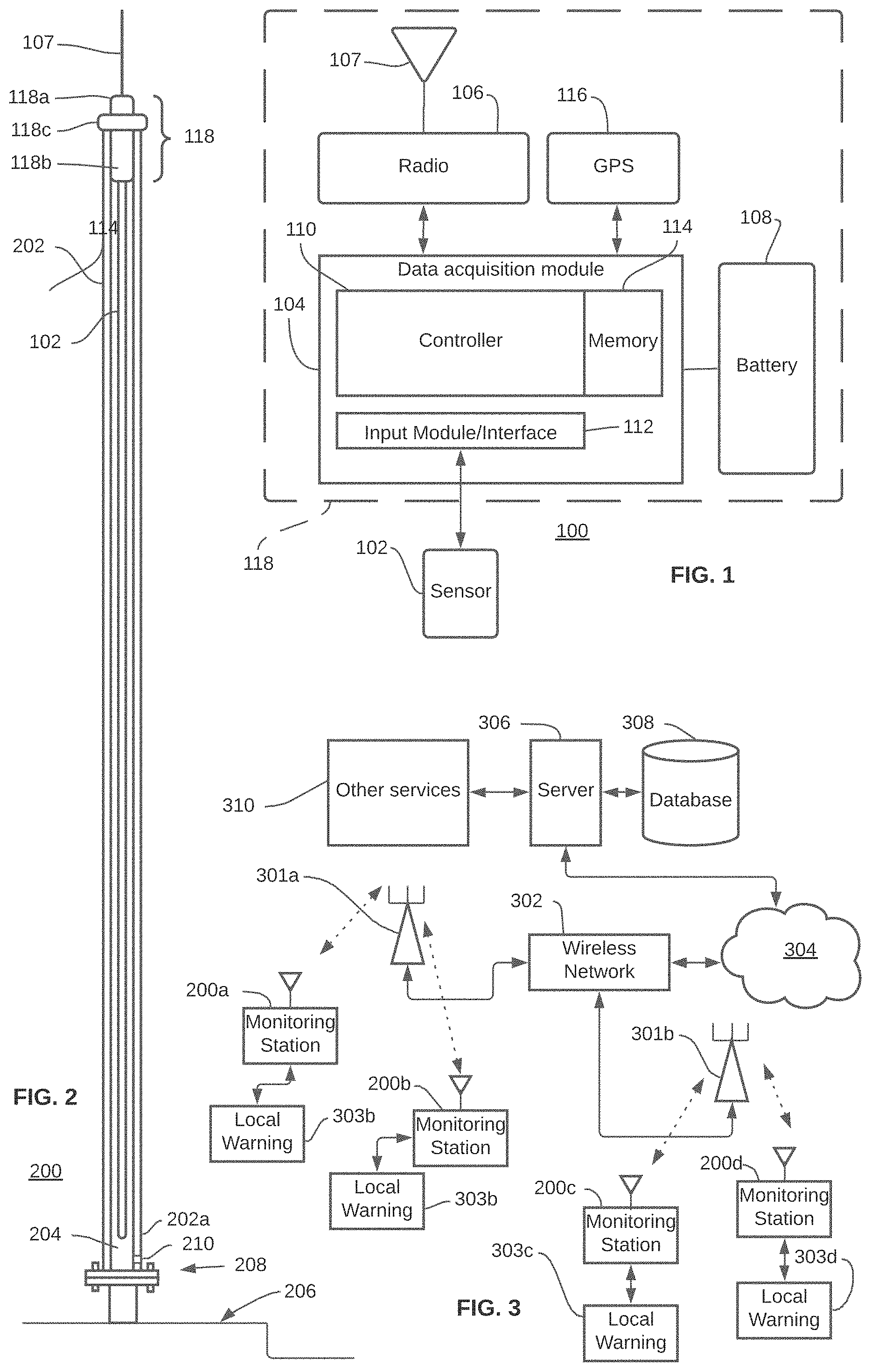 Patent US11776376 — Flood monitoring unit and system — Figure 1