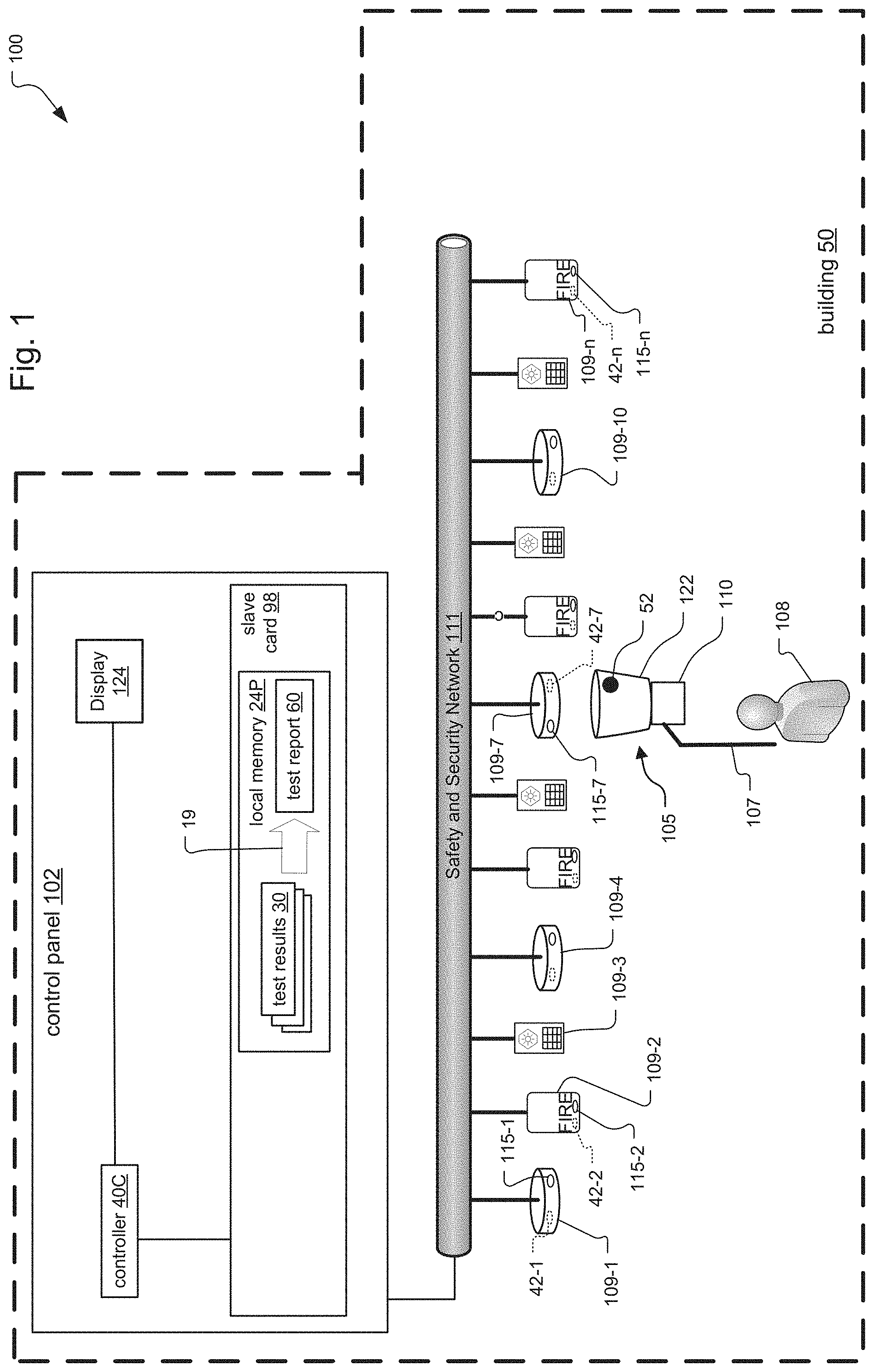 Patent US11776386 Figure 1 – Smoke sensor with test switch and method of operation thereof