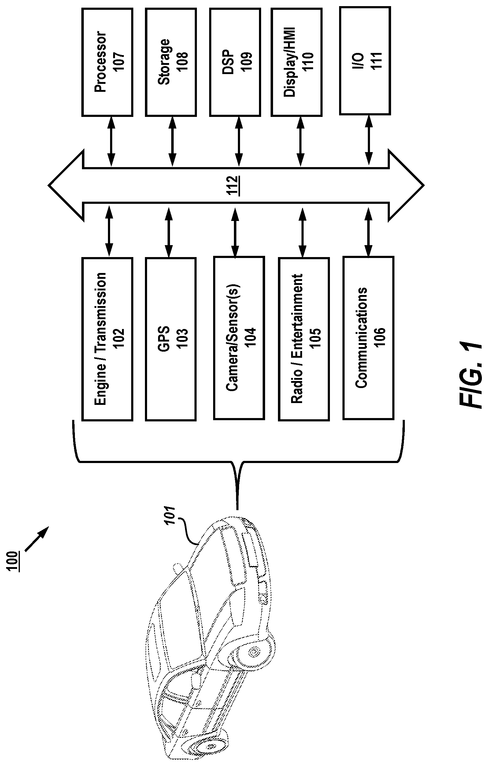 Patent US11776398 — Apparatus, system and method for merging and applying intersection data for a vehicle — Figure 1