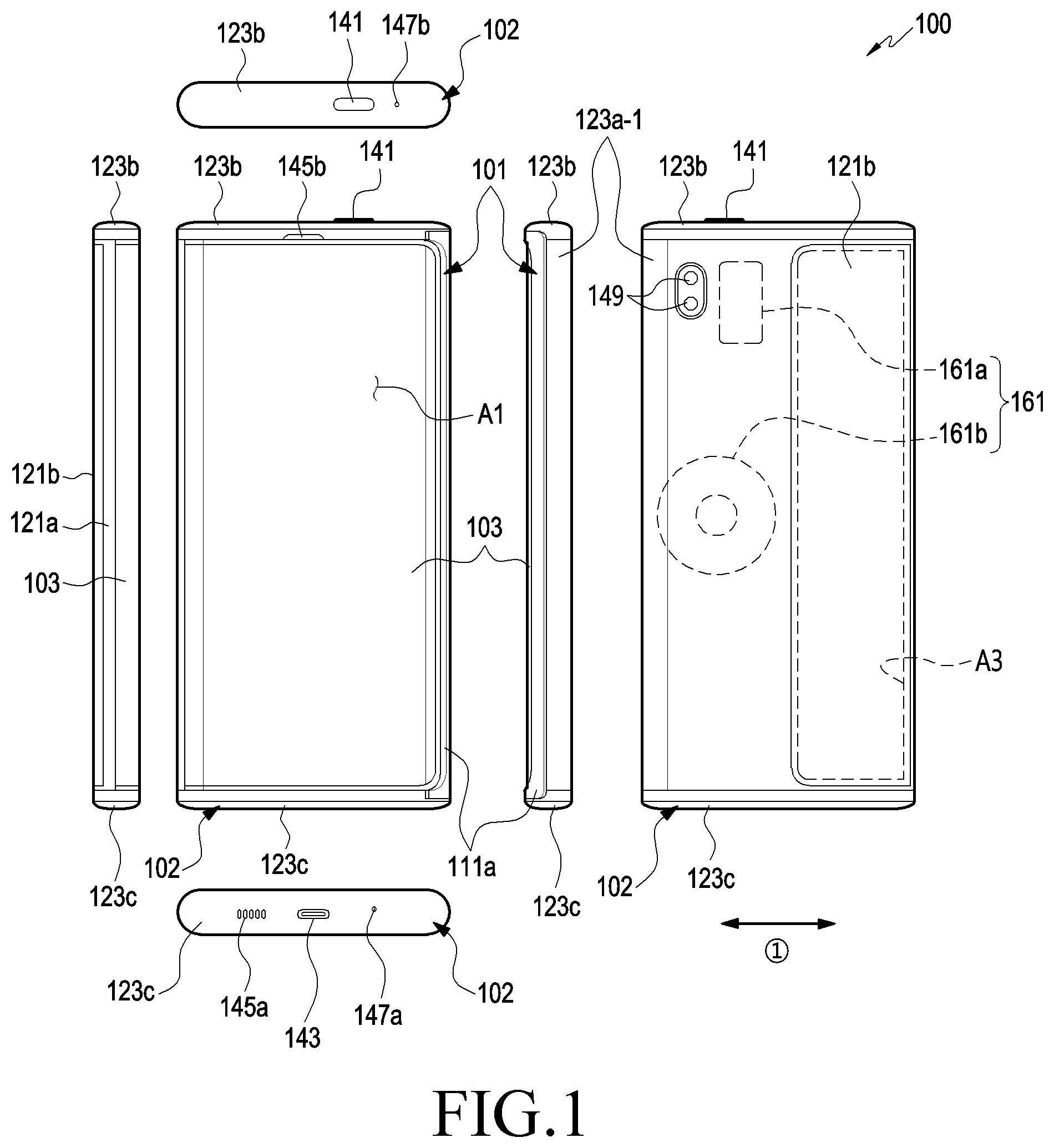 Patent US11776440 — Electronic device including flexible display and method of operating the same — Figure 1