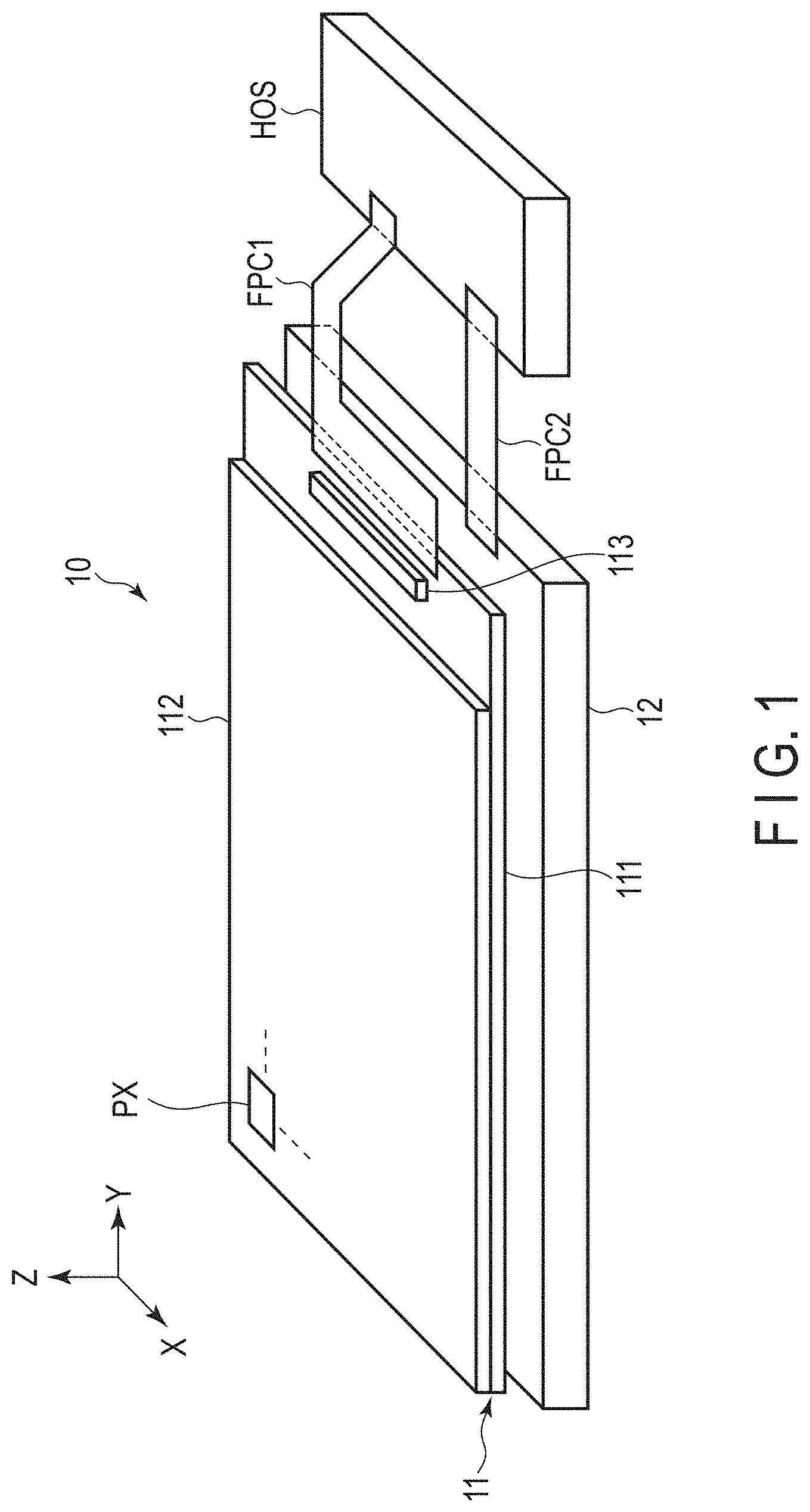 Patent US11776499 — Display device including subpixels having light-shielded opening portions — Figure 1