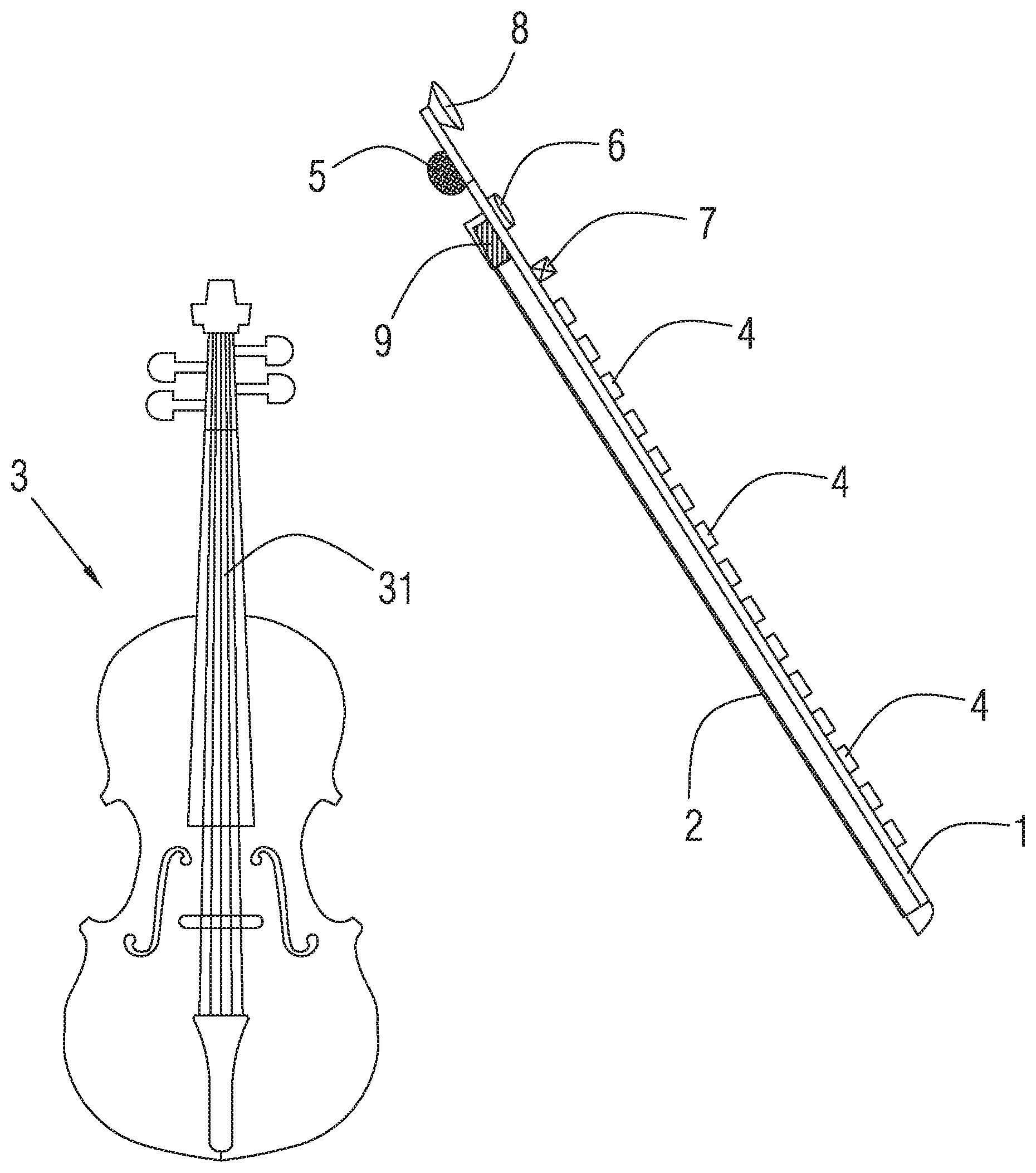 Patent US11776513 Figure 1 – Bow for a bowed string musical instrument