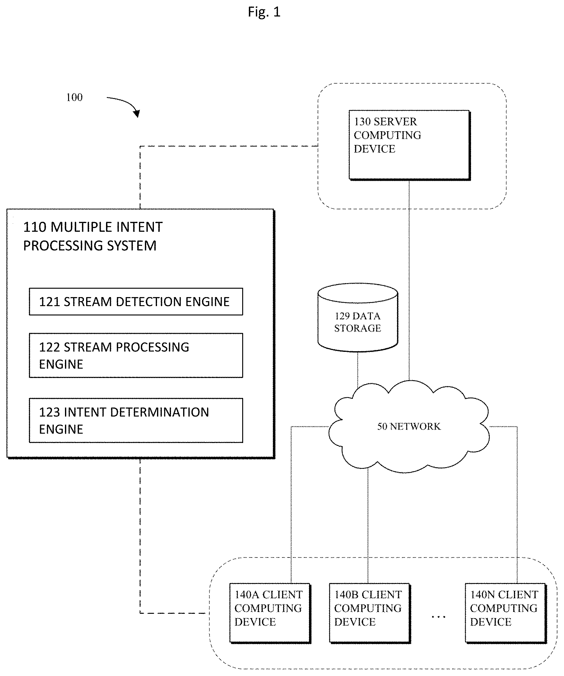 Patent US11776560 — Processing multiple intents from an audio stream in a virtual reality application — Figure 1