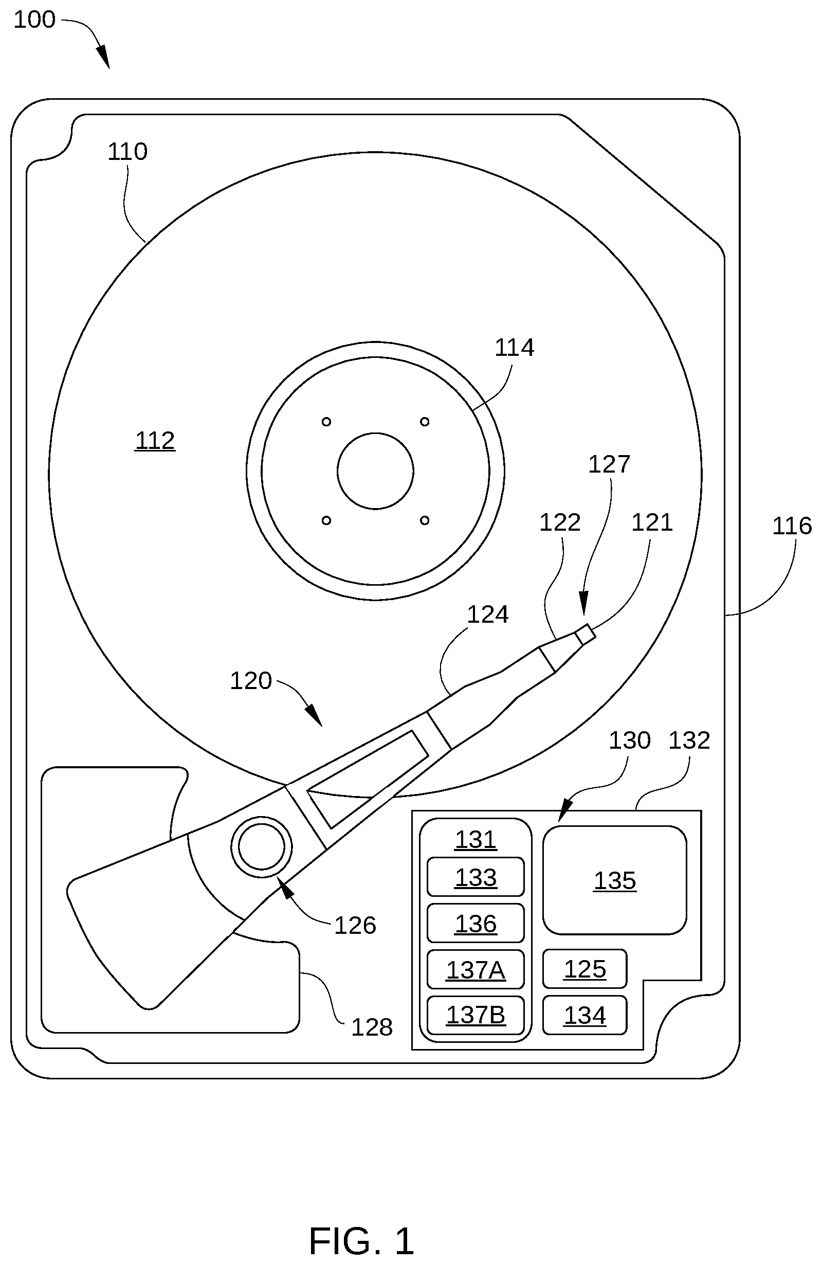 Patent US11776570 — Reducing non-coherent repeatable runout in two-dimensional magnetic recording disk drives — Figure 1