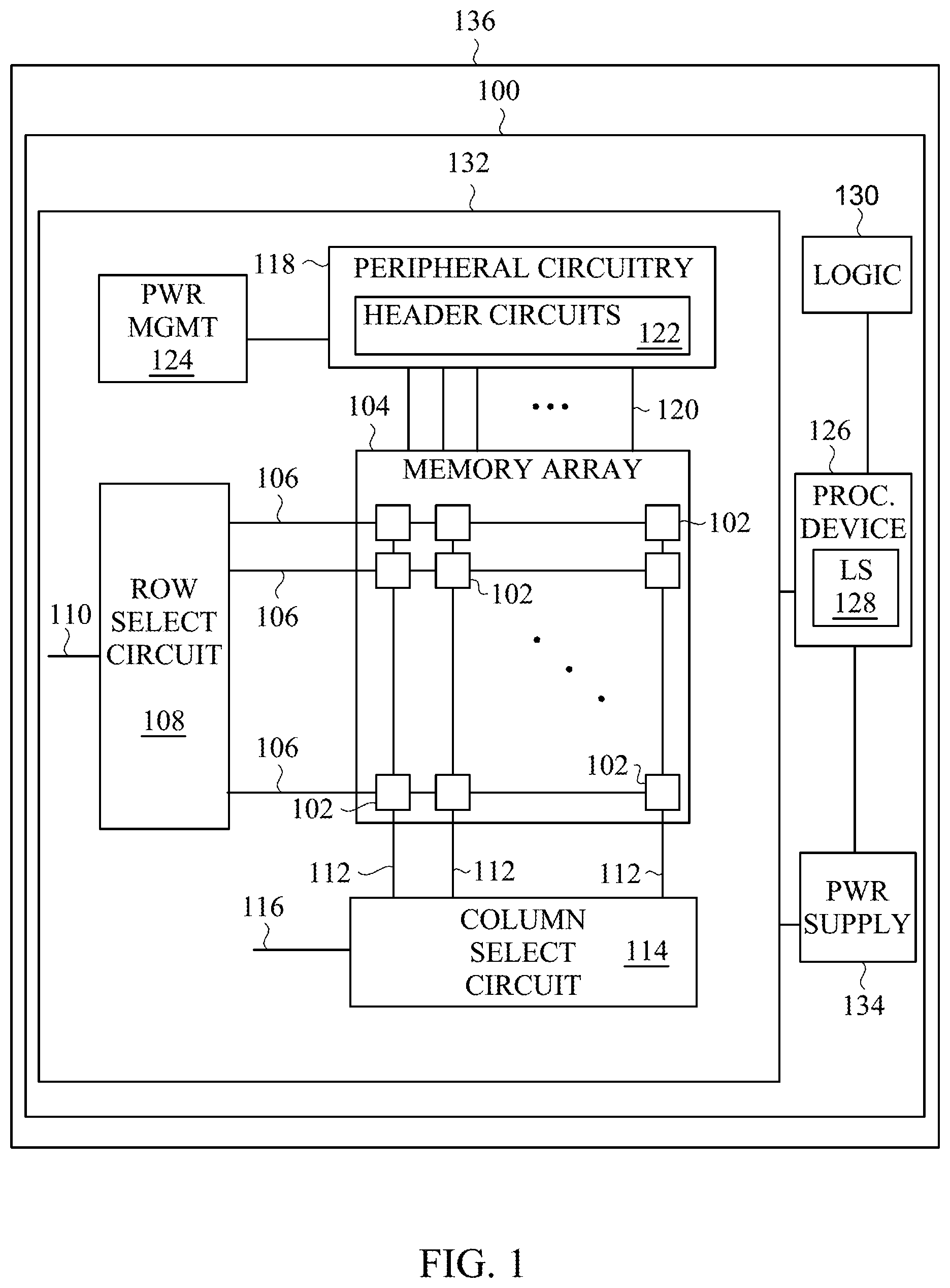 Patent US11776587 Figure 1 – Power ramping sequence control for a memory device