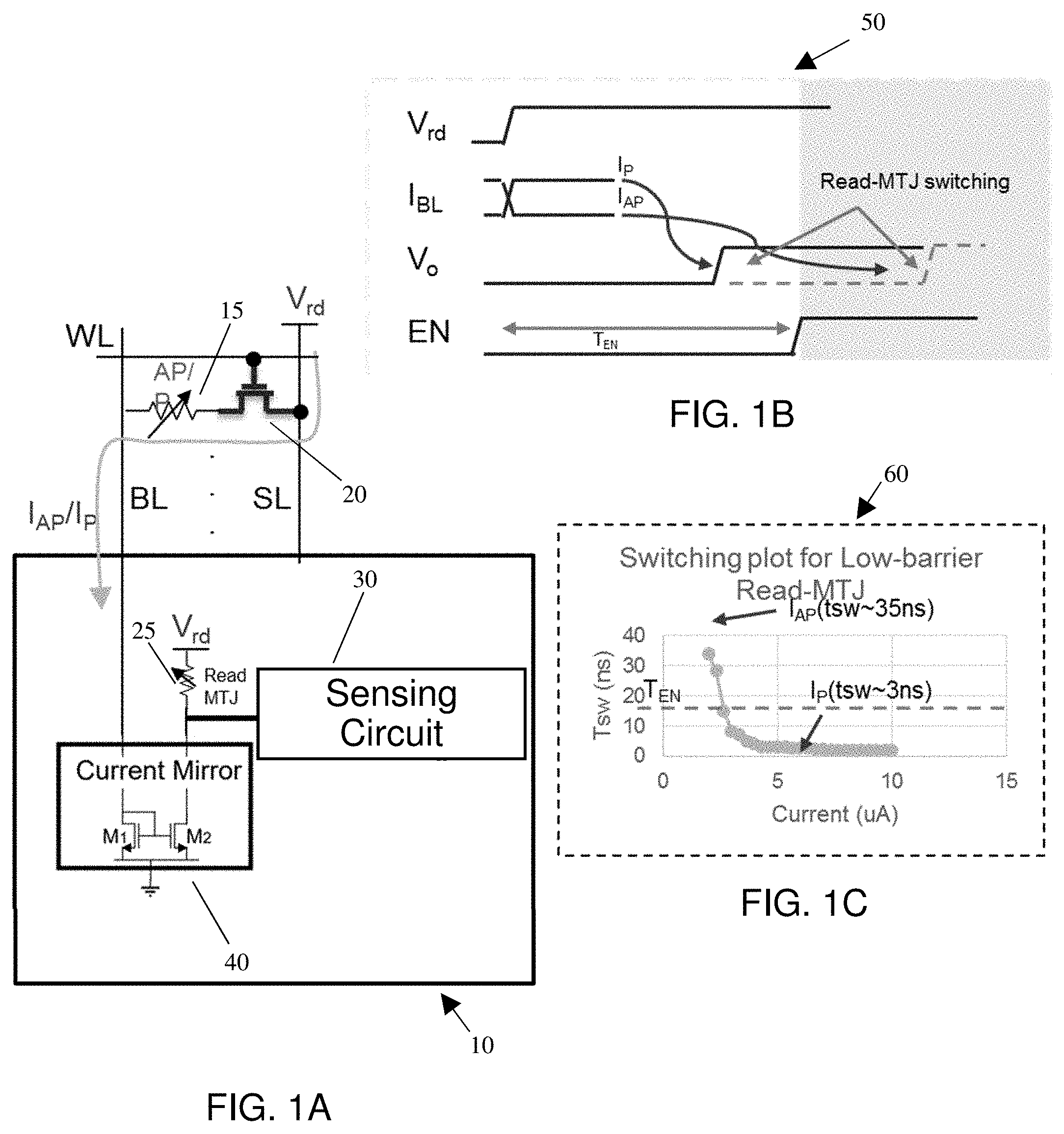 Patent US11776606 — Sensing scheme for STT-MRAM using low-barrier nanomagnets — Figure 1