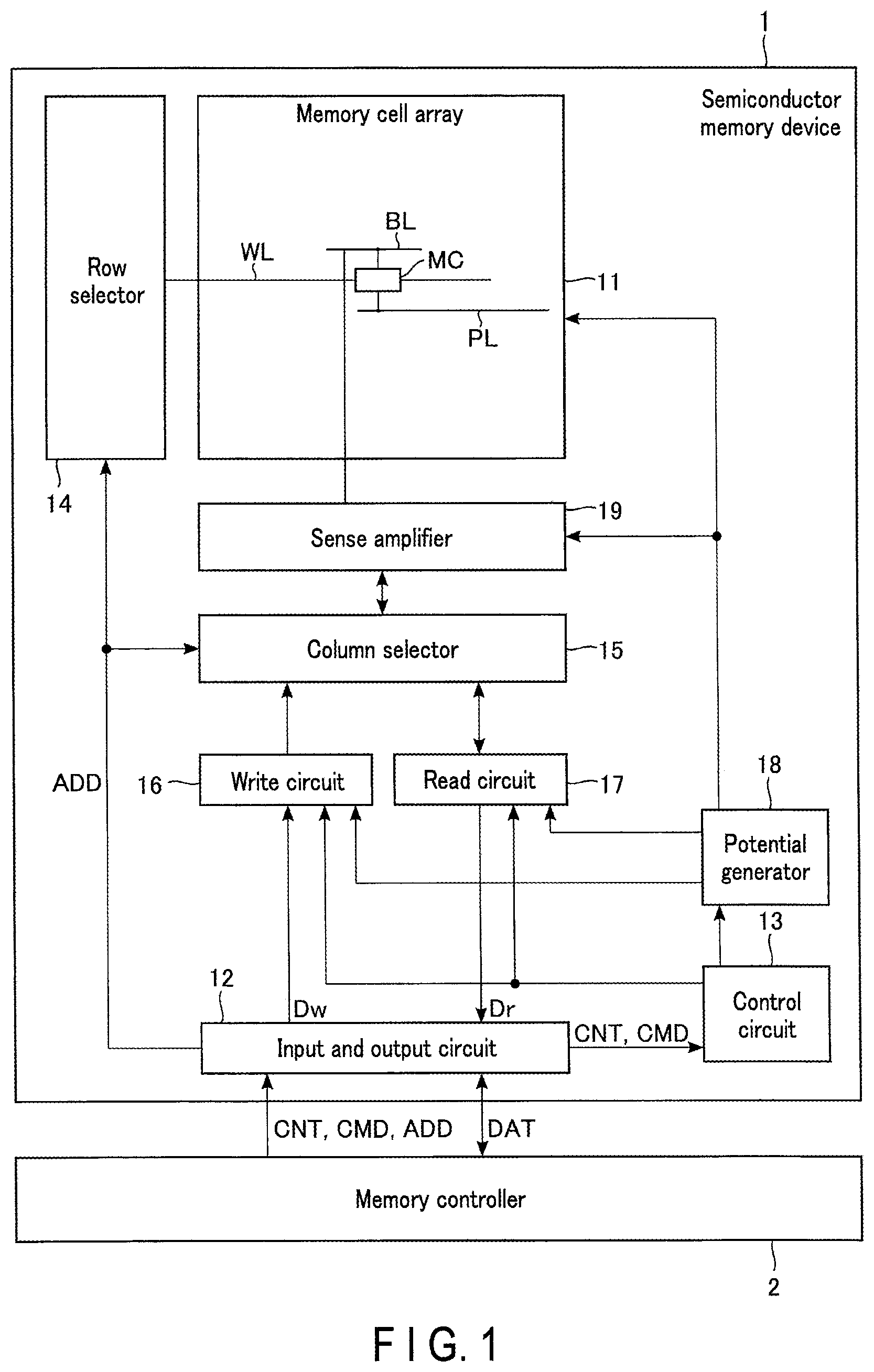 Patent US11776616 — DRAM memory device with oxide semiconductor access transistor and method of controlling plate line potential — Figure 1