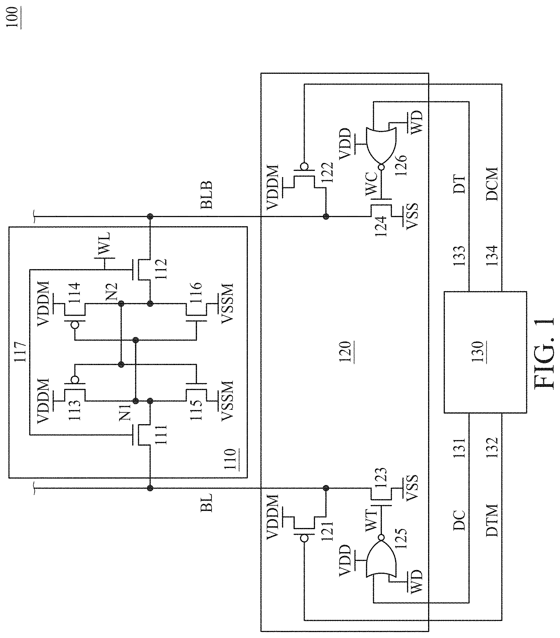 Patent US11776622 Figure 1 – Circuit and method of writing to a bit cell