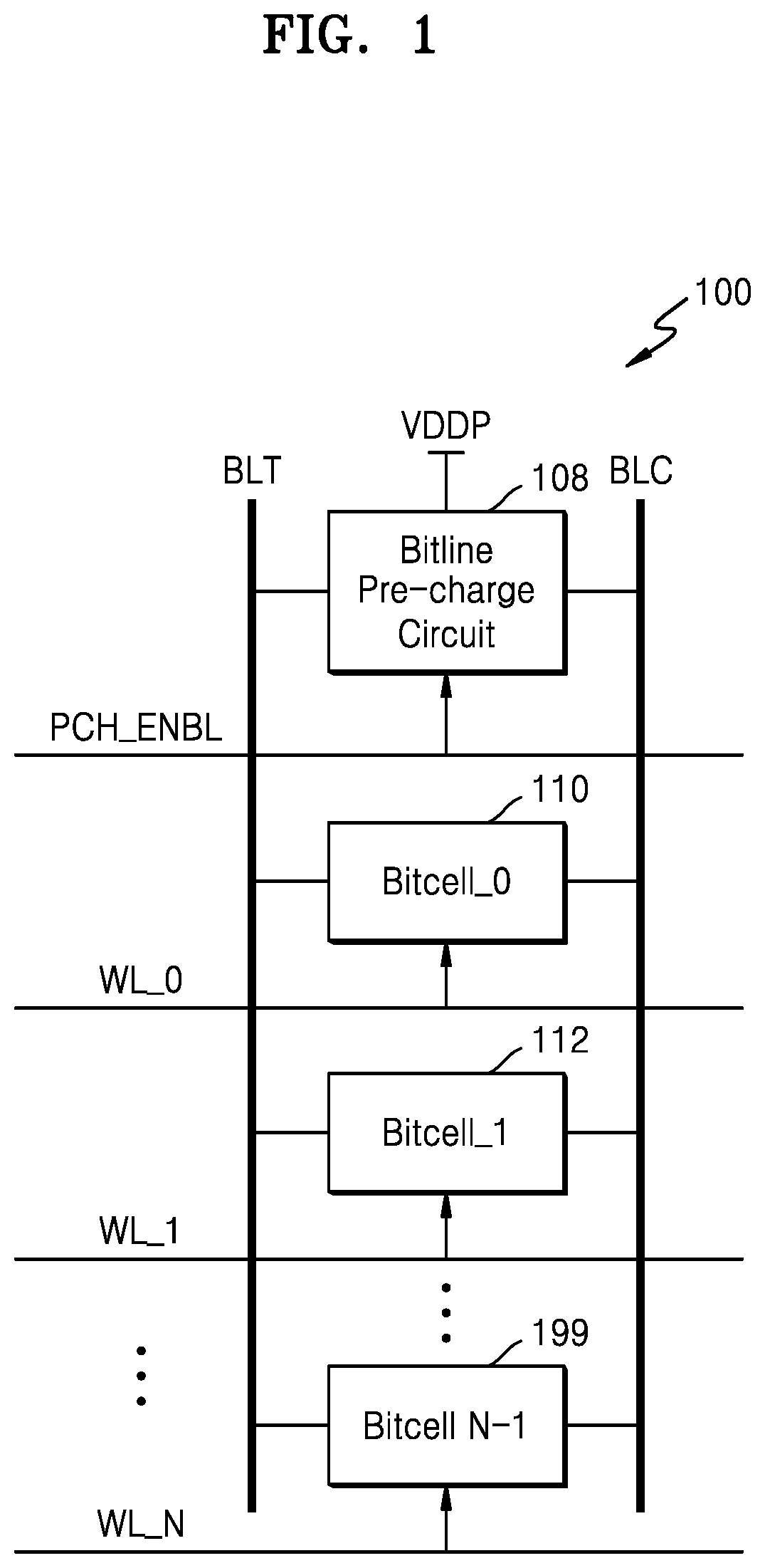 Patent US11776623 Figure 1 – Bitline precharge system for a semiconductor memory device