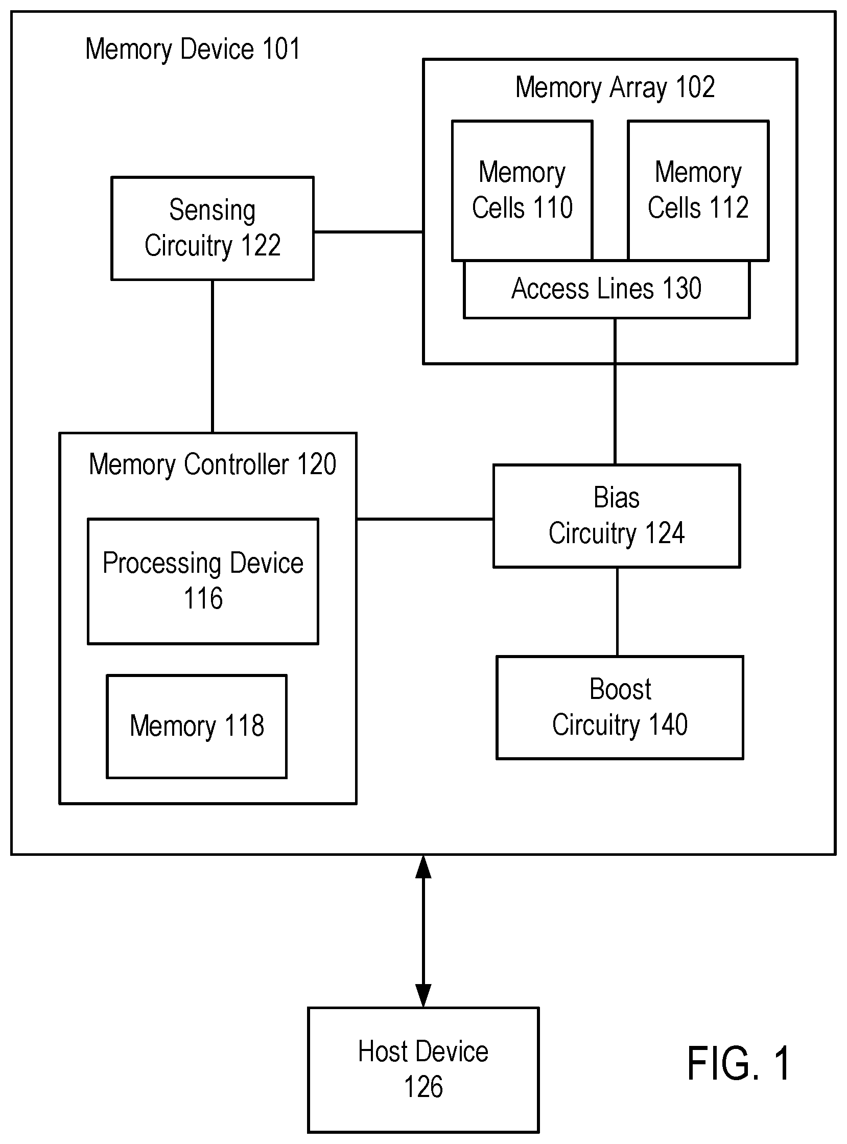 Patent US11776625 — Boost-assisted memory cell selection in a memory array — Figure 1