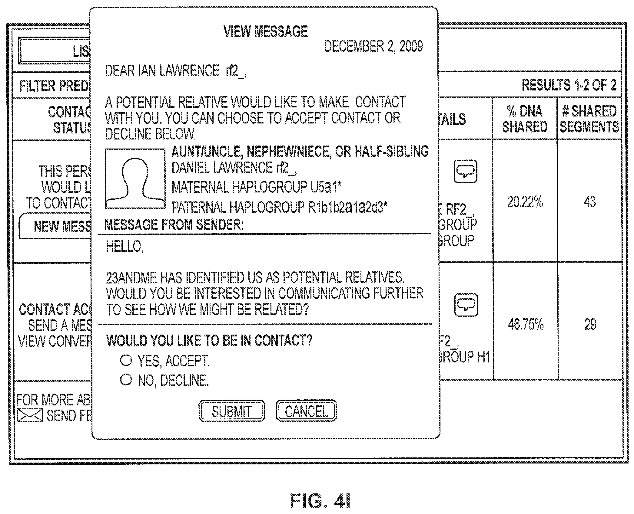 Patent US11776662 Figure 10 – Finding relatives in a database