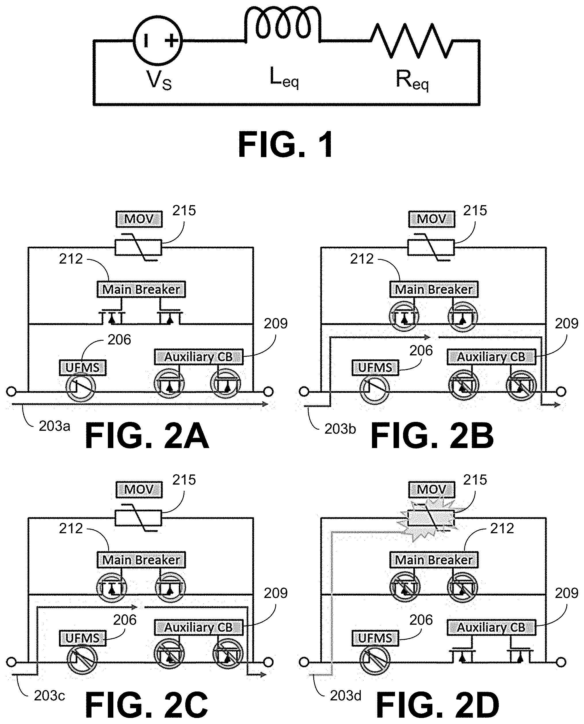 Patent US11776784 — Control of direct current circuit breakers with series semiconductor switches — Figure 1