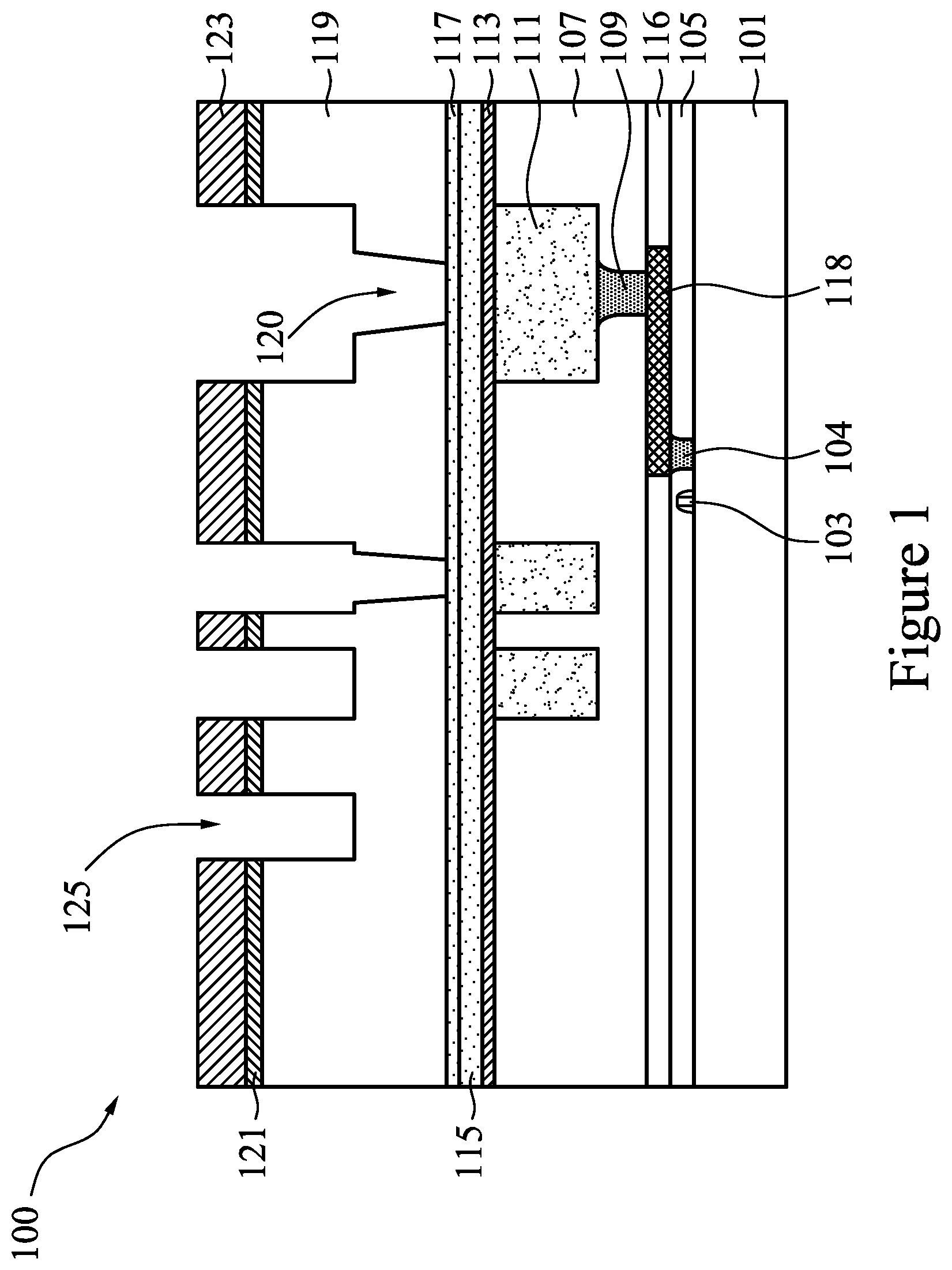 Patent US11776818 — Semiconductor devices and methods of manufacturing — Figure 1