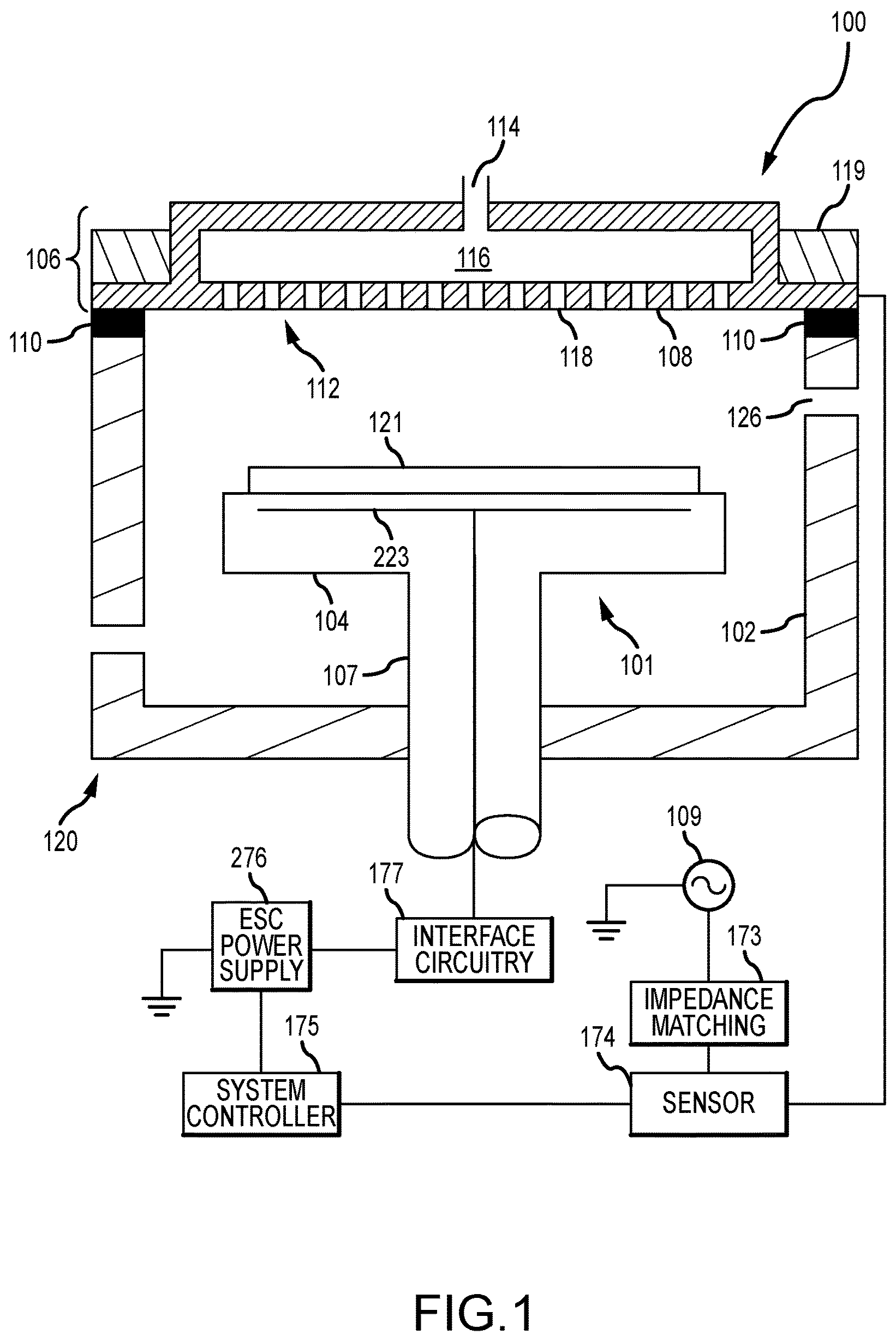 Patent US11776835 — Power supply signal conditioning for an electrostatic chuck — Figure 1
