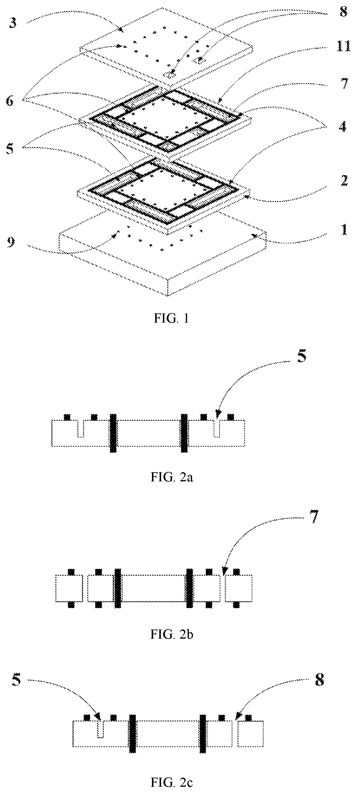 Patent US11776879 — Three-dimensional stacked package structure with micro-channel heat dissipation structure and packaging method thereof — Figure 1