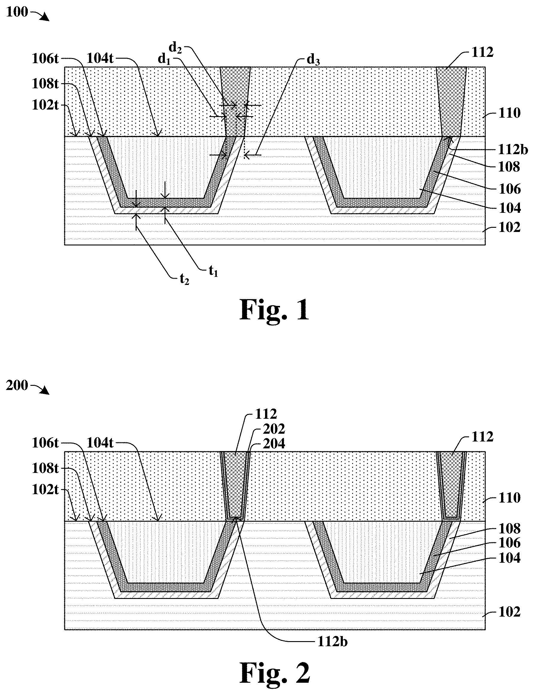Patent US11776901 — Via landing on first and second barrier layers to reduce cleaning time of conductive structure — Figure 1
