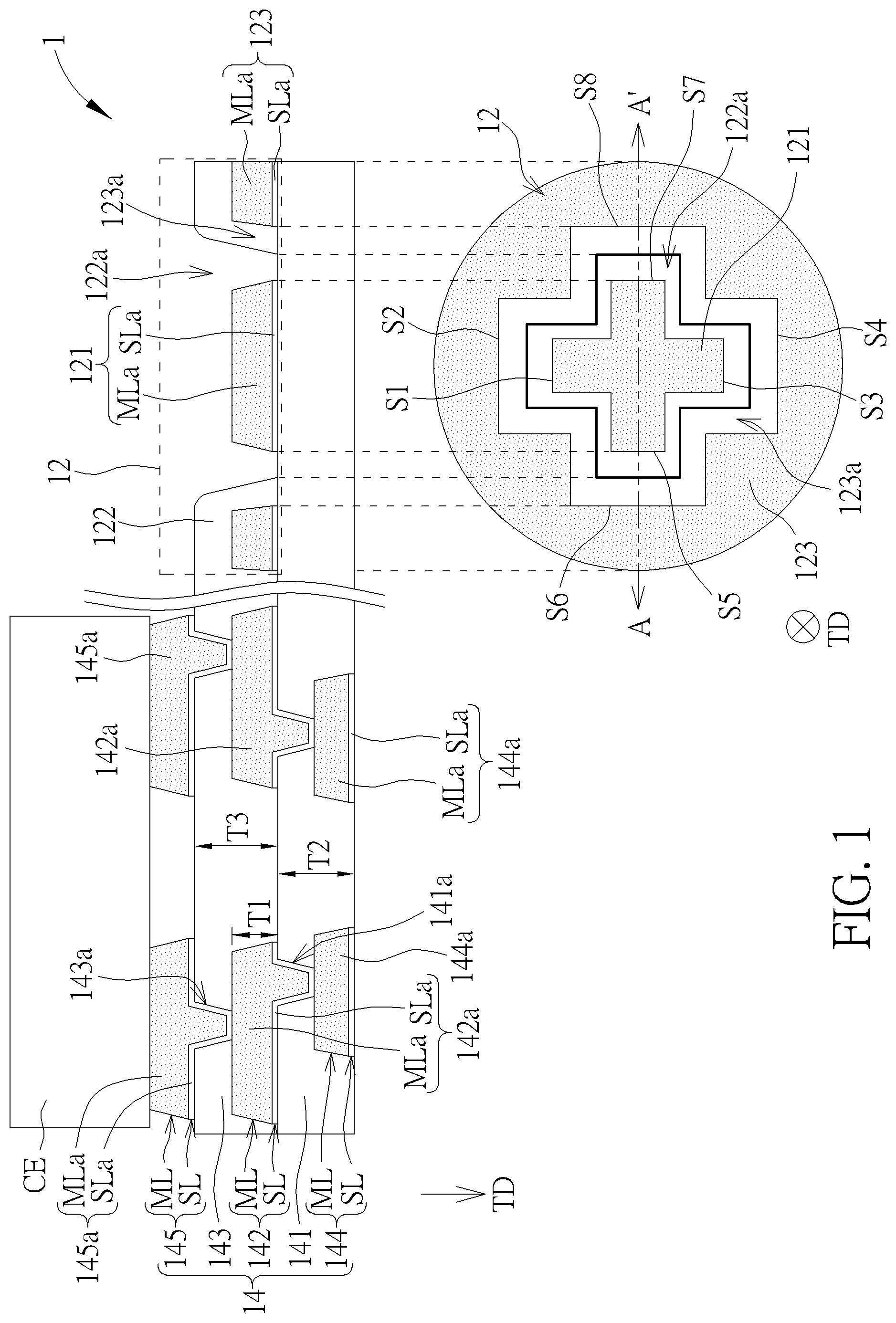 Patent US11776914 — Package device — Figure 1