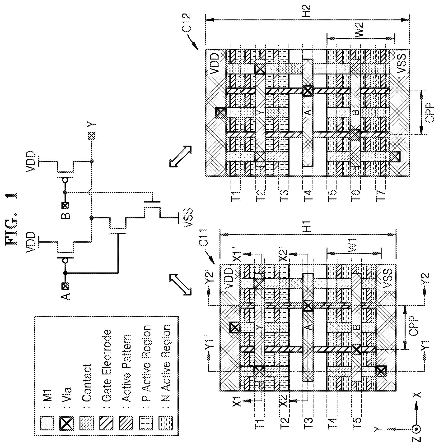 Patent US11776950 — Integrated circuit including cells with different heights and method of designing the same — Figure 1
