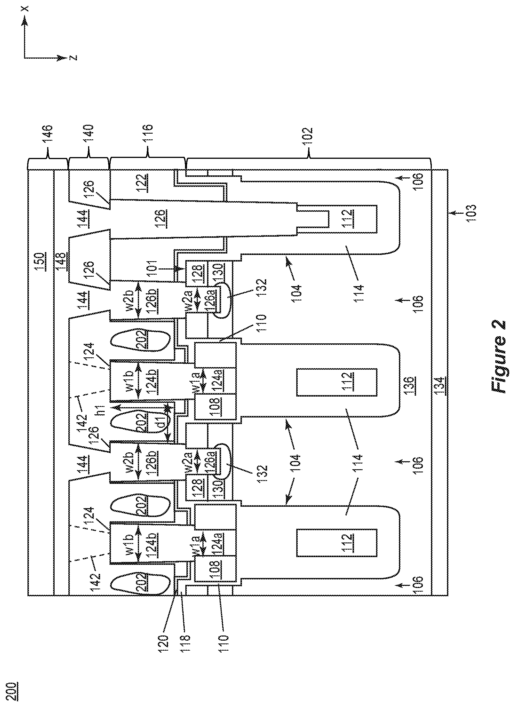 Patent US11777026 Figure 2 – Power semiconductor device having low-k dielectric gaps between adjacent metal contacts