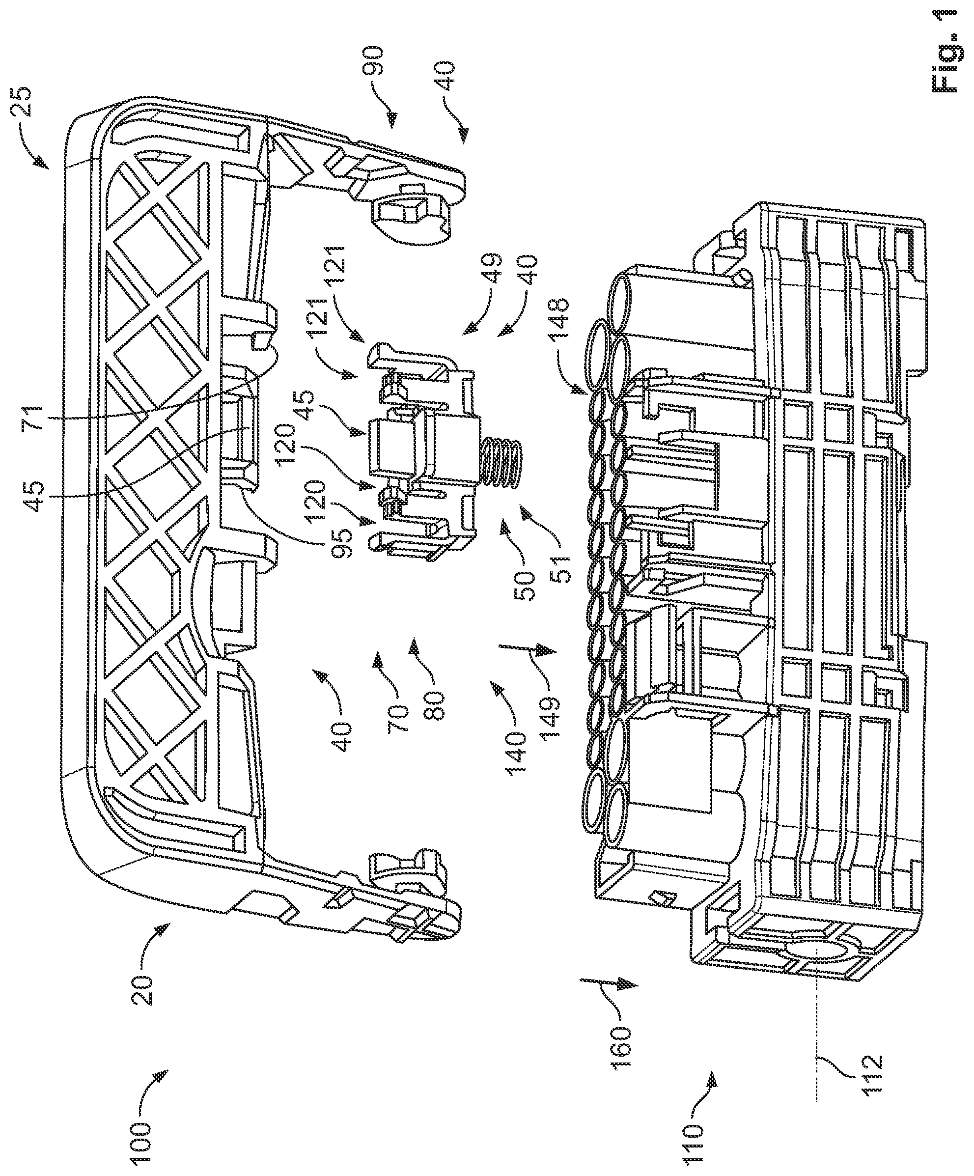 Patent US11777247 — Housing assembly for a connector, method for releasing a connection between a connector and a mating connector — Figure 1