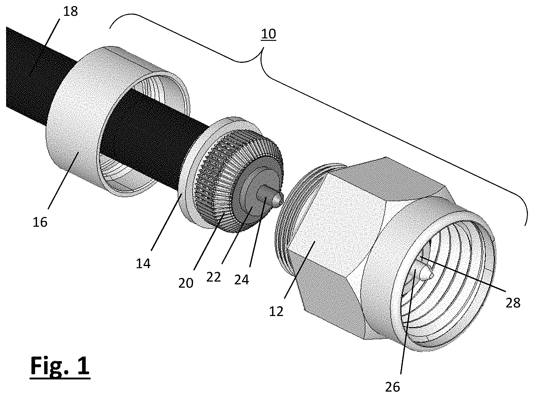 Patent US11777262 — Solderless coaxial cable connector and installation thereof — Figure 1