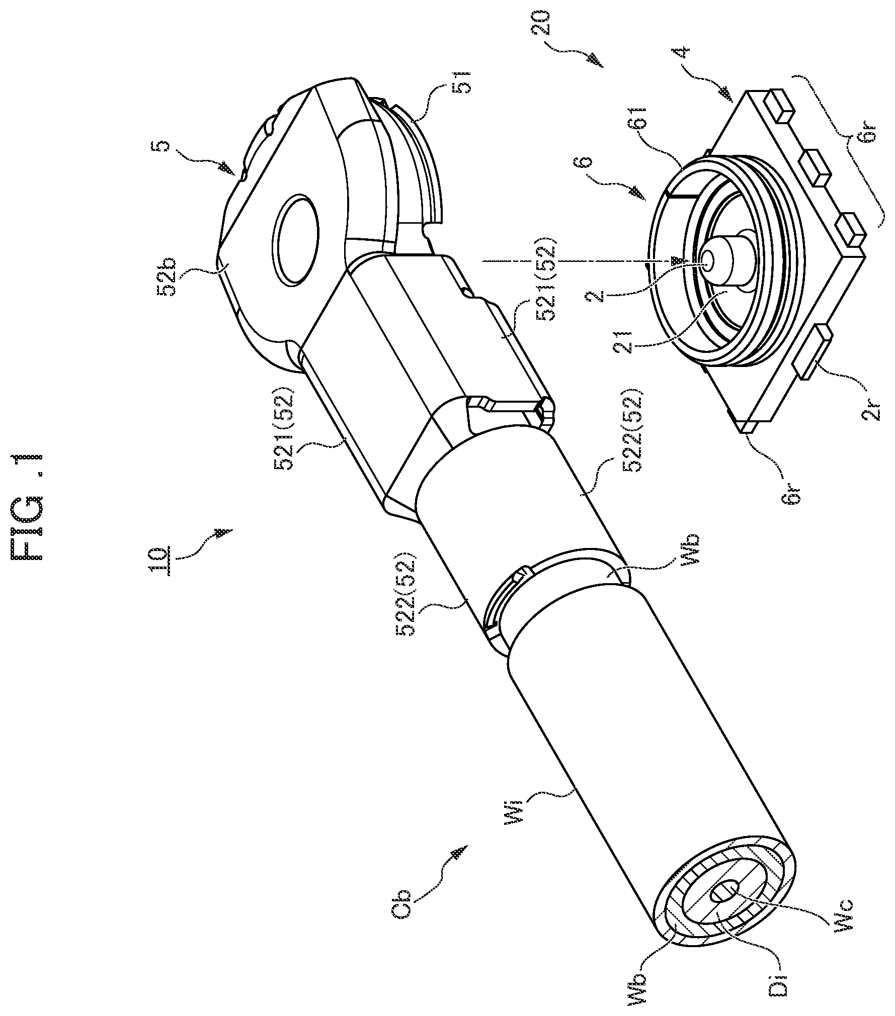 Patent US11777263 — Coaxial connector including crimp housing — Figure 1