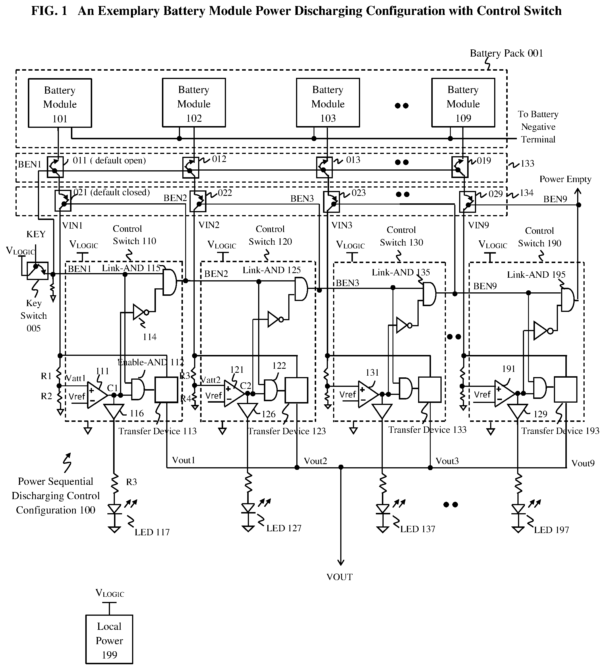 Patent US11777323 — Sequential power discharge for batteries in a power system — Figure 1