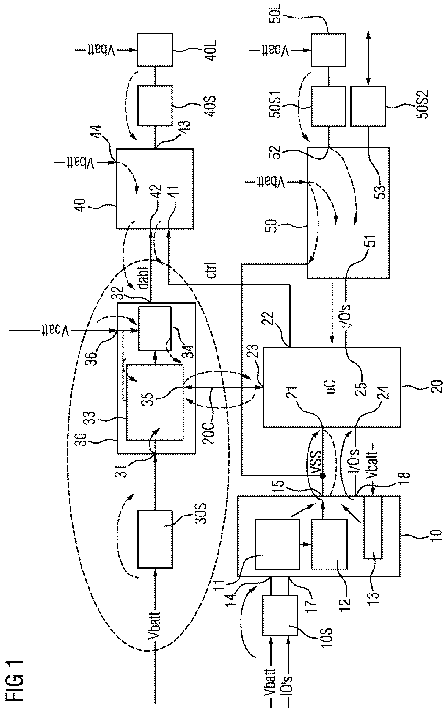 Patent US11777326 — Device for preventing overvoltage-induced damage caused by fault propagation in safety-relevant systems — Figure 1