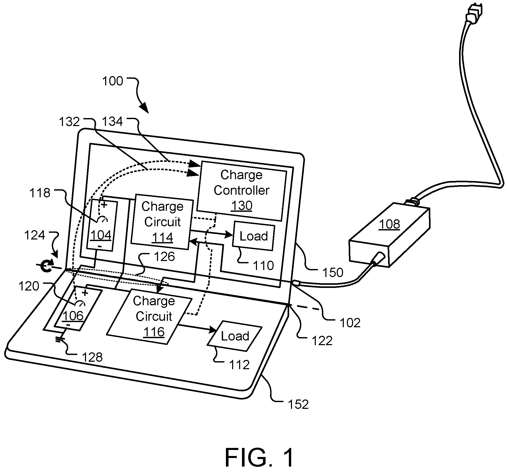 Patent US11777330 — Common charge controller for electronic devices with multiple batteries — Figure 1