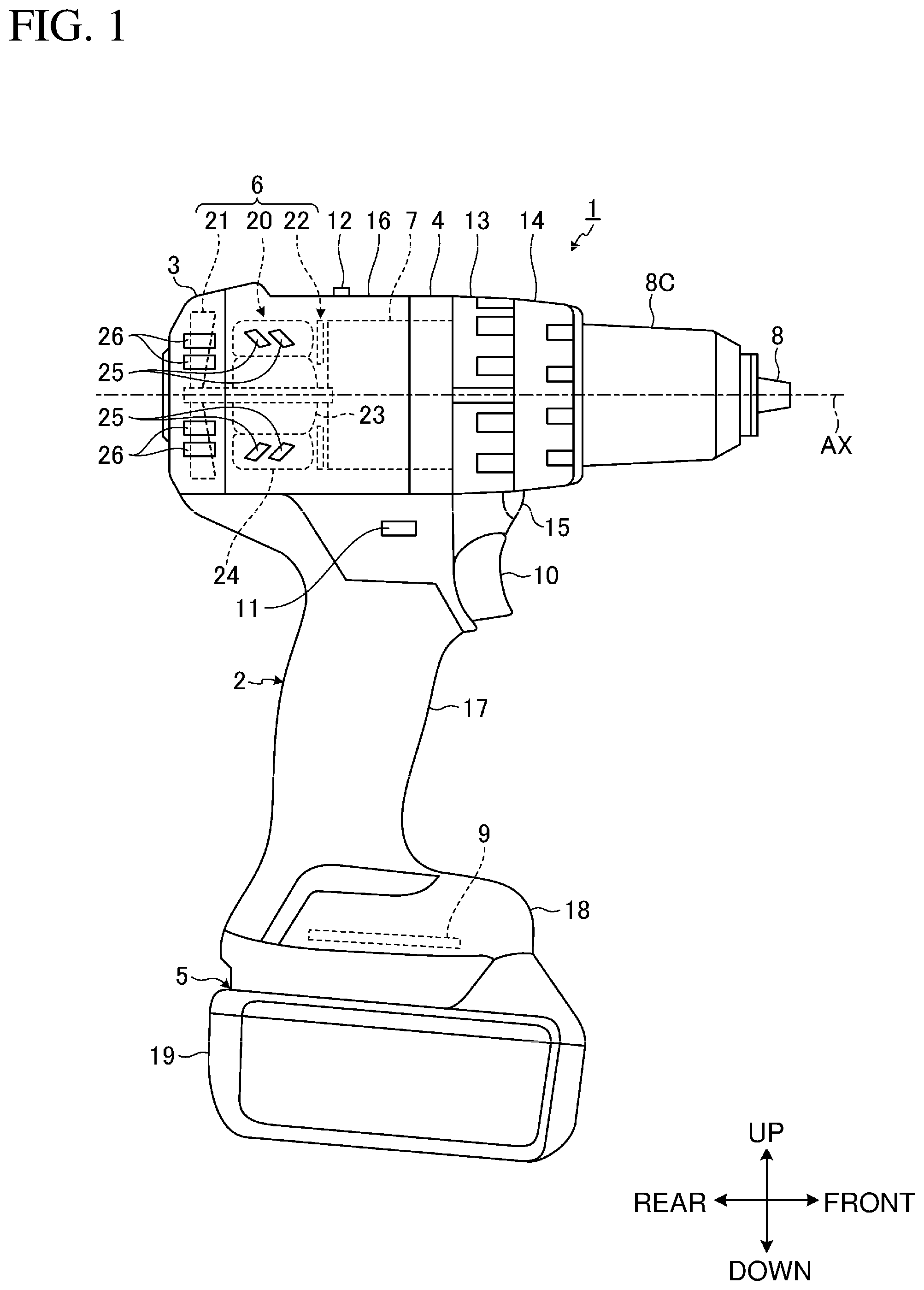 Patent US11777359 — Electric work machine — Figure 1