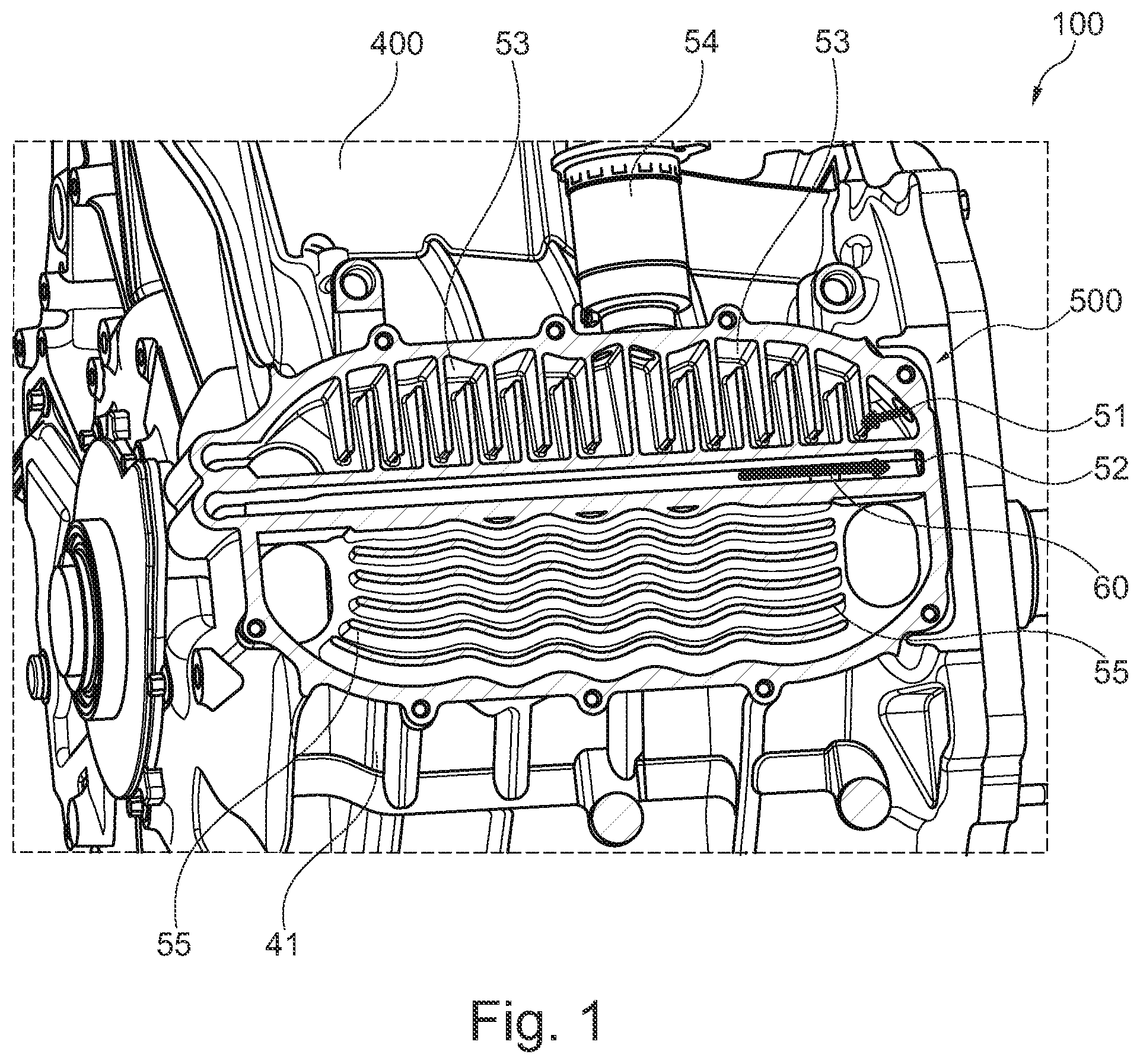 Patent US11777363 — Electric machine with heat exchanging unit on surface of housing and cooling duct in rotor — Figure 1