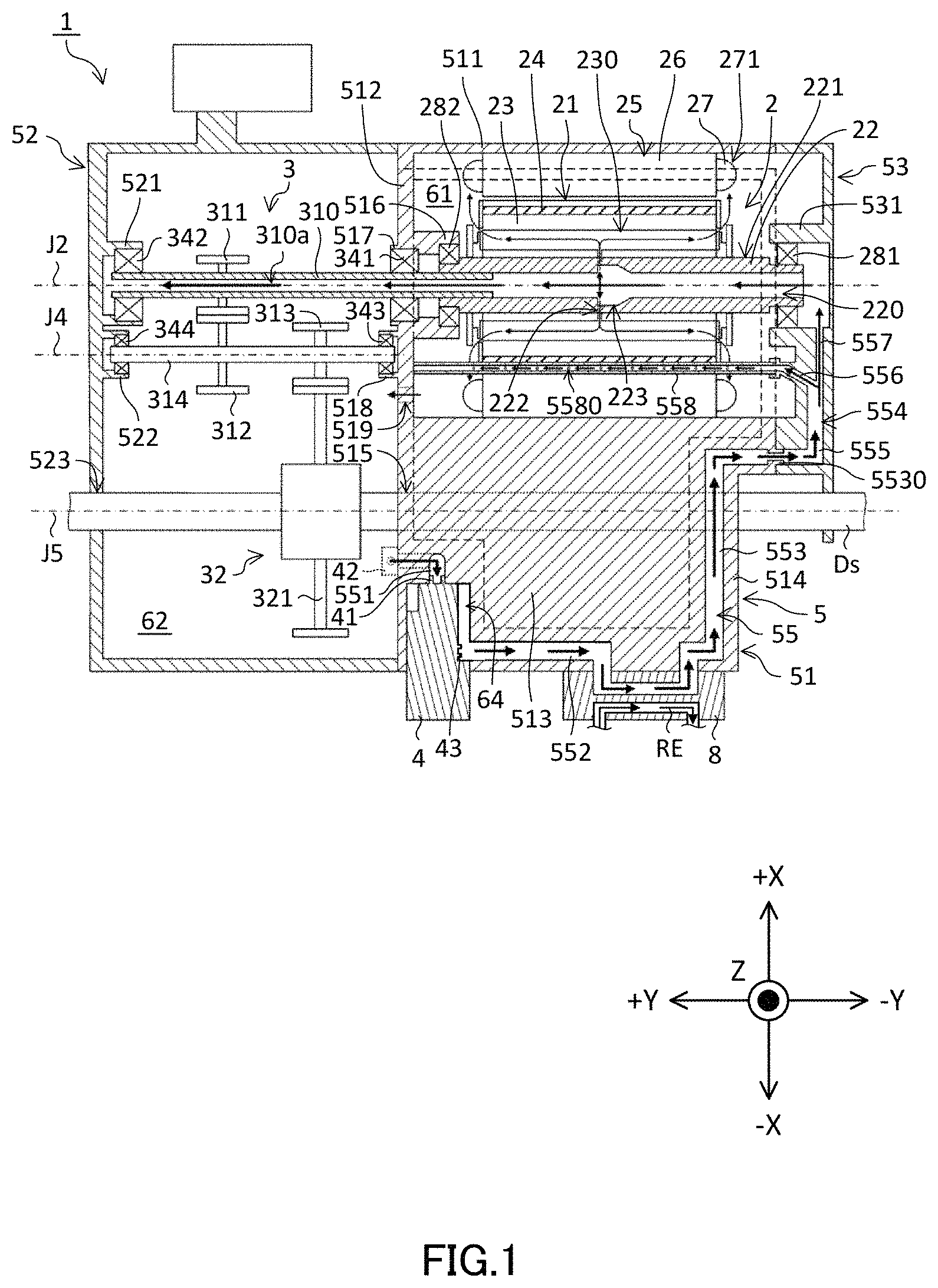 Patent US11777364 — Drive device and vehicle — Figure 1