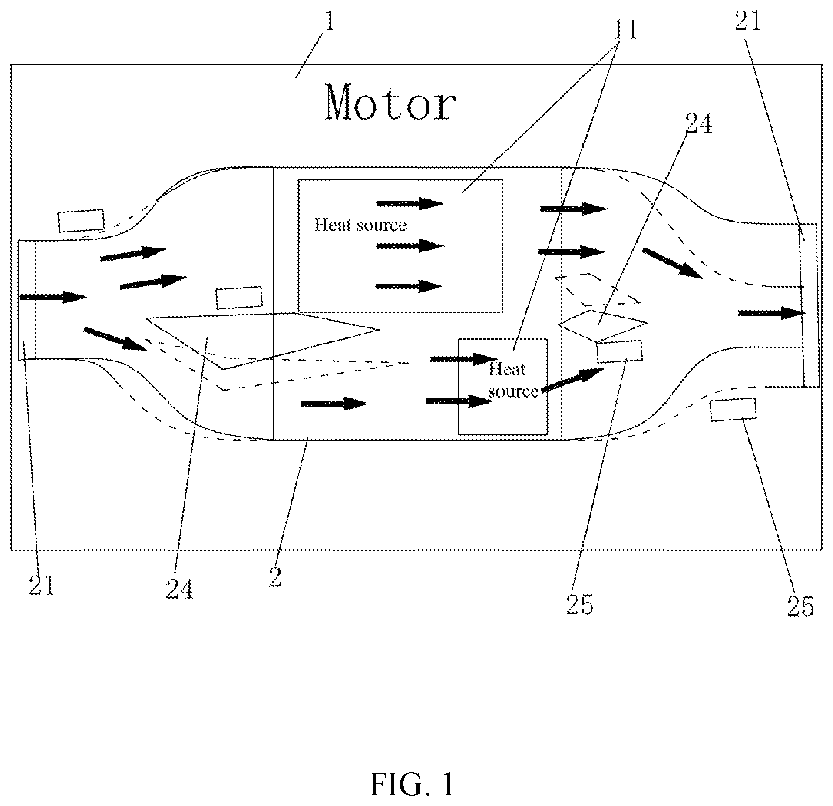 Patent US11777365 — Motor with flexible variable flow channel — Figure 1
