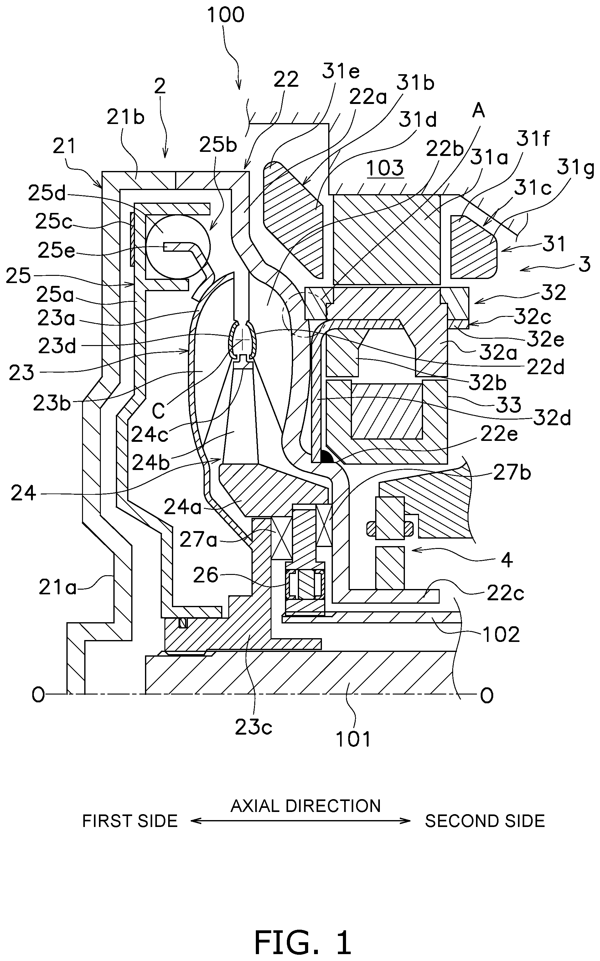 Patent US11777368 — Drive device — Figure 1