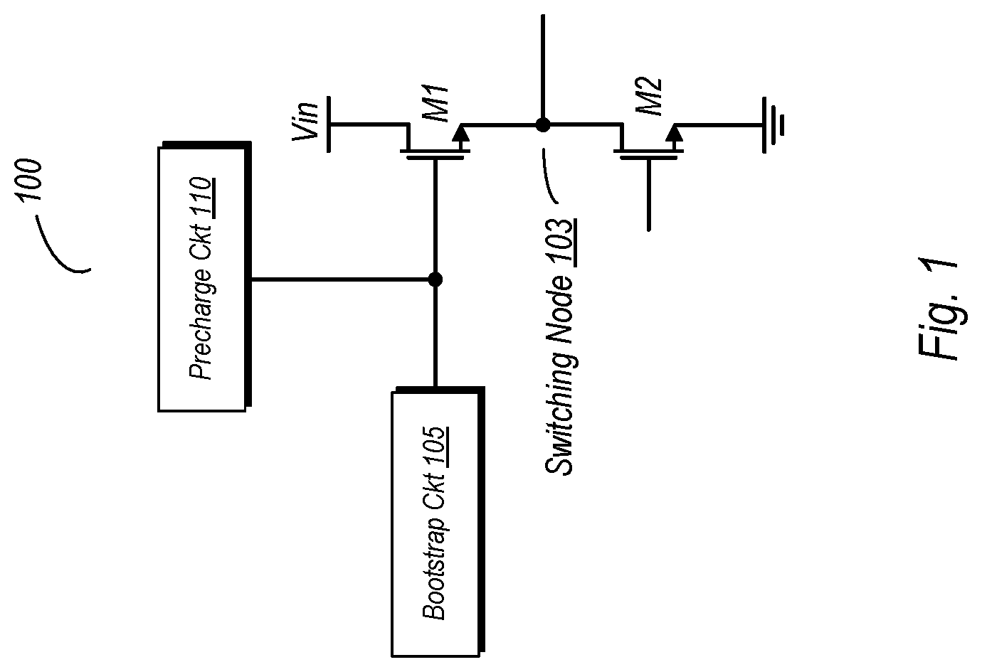Patent US11777398 — Pre-charging bootstrapped FET gate — Figure 1