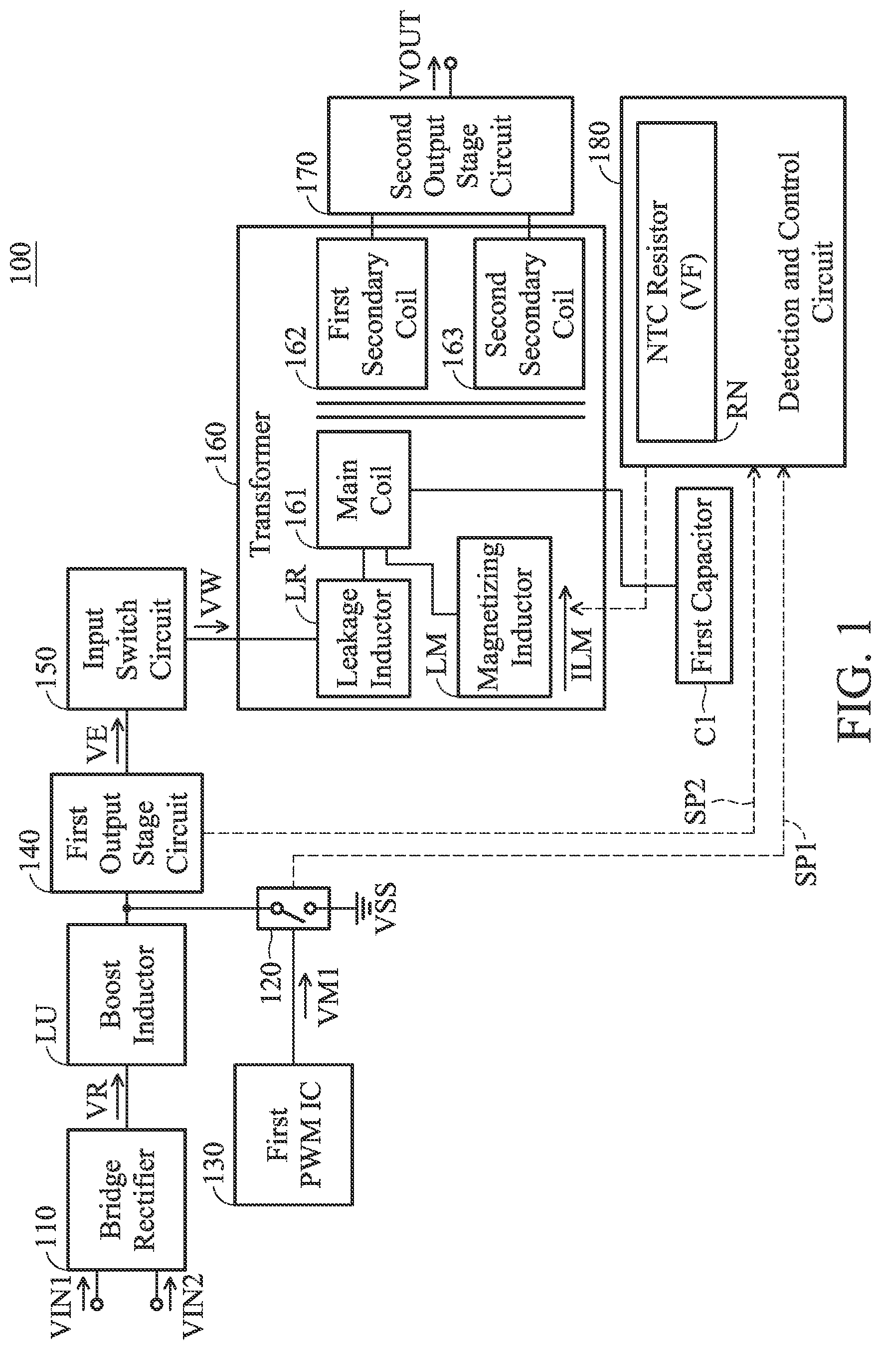 Patent US11777404 — Power supply device for suppressing magnetic saturation — Figure 1